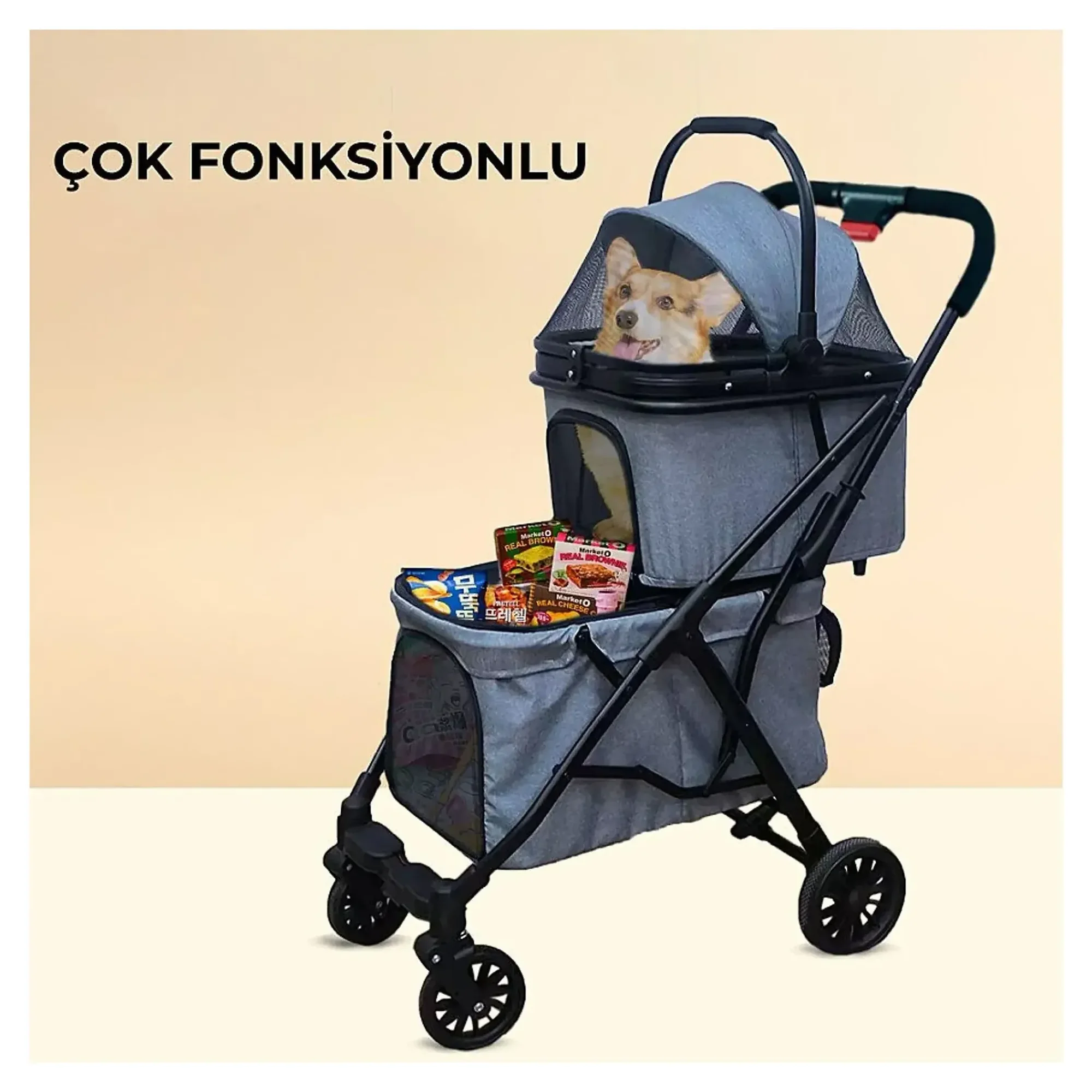 Flip 2 Katlı Haki Evcil Hayvan Arabası — Taşıma ve Seyehat Ürünleri — Görsel 2