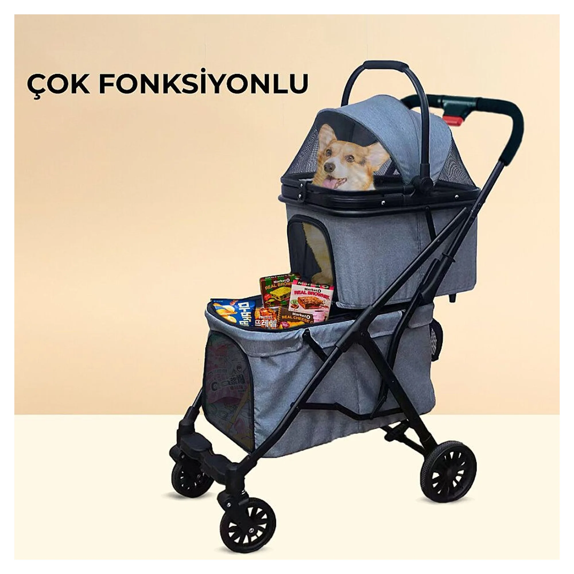 Flip Flip 2 Katlı Haki Evcil Hayvan Arabası — Taşıma ve Seyehat Ürünleri — Görsel 2
