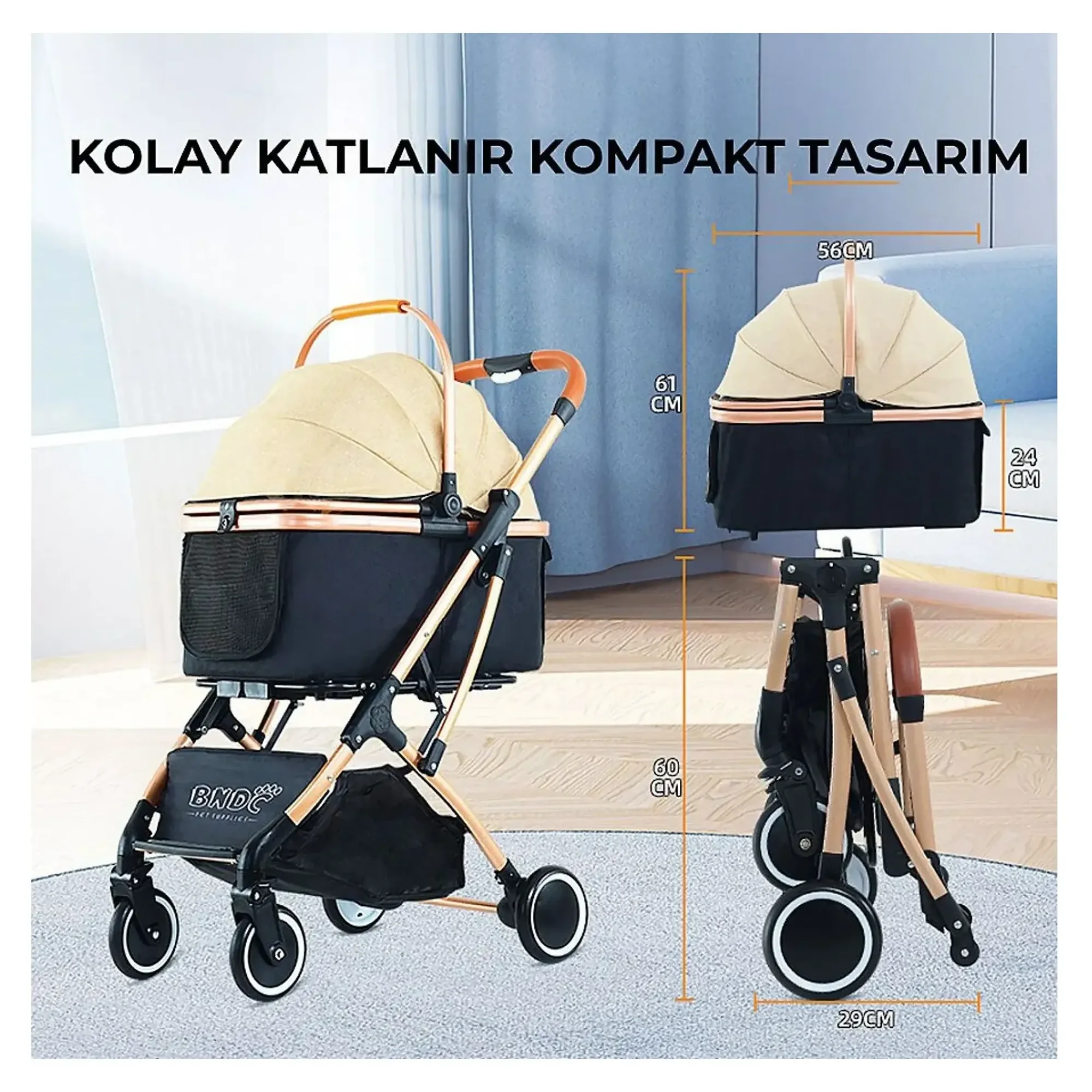 Flip Lux Gri Evcil Hayvan Arabası — Kedi Arabası — Görsel 2