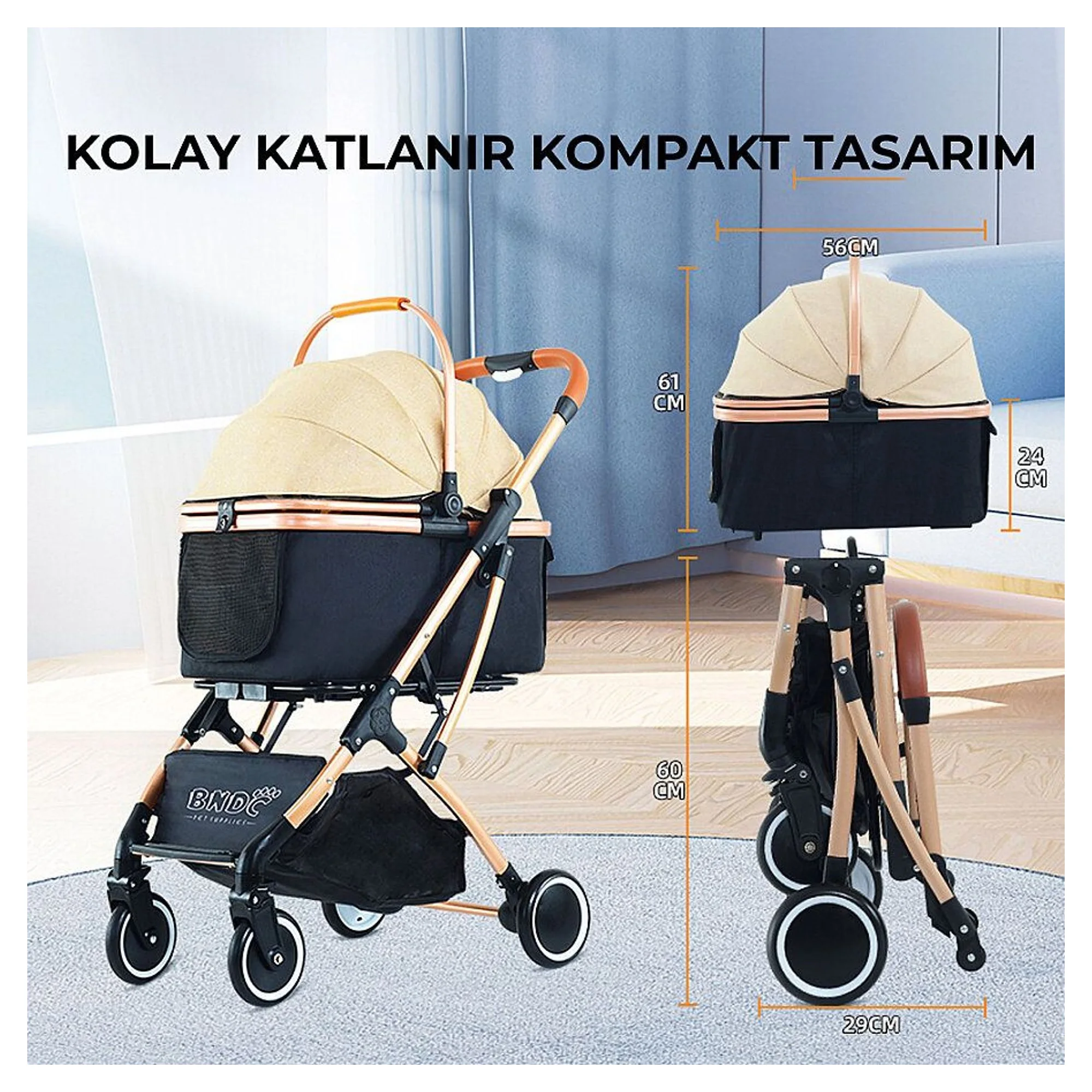 Flip Flip Lux Siyah Evcil Hayvan Arabası — Kedi Arabası — Görsel 2