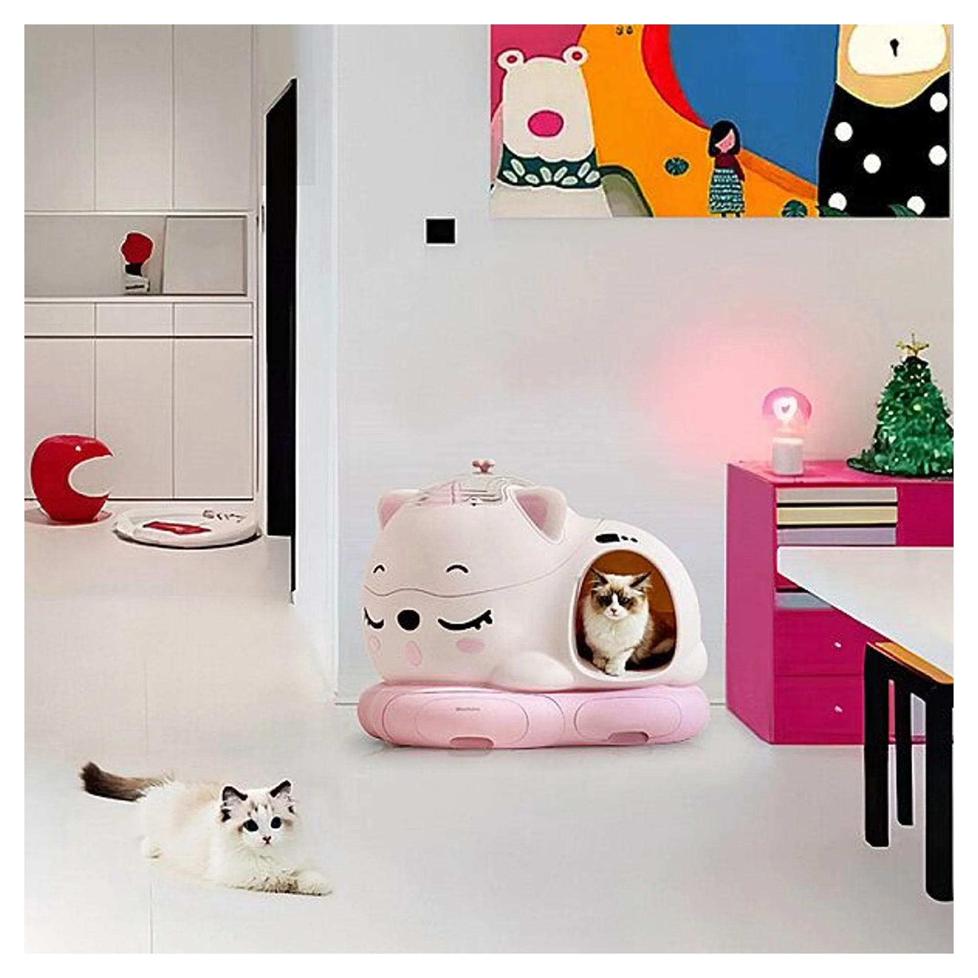 WooHuloo Pro Otomatik Barbie Pink Otomatik Kedi Tuvaleti — Kedi Tuvalet Ürünleri — Görsel 2