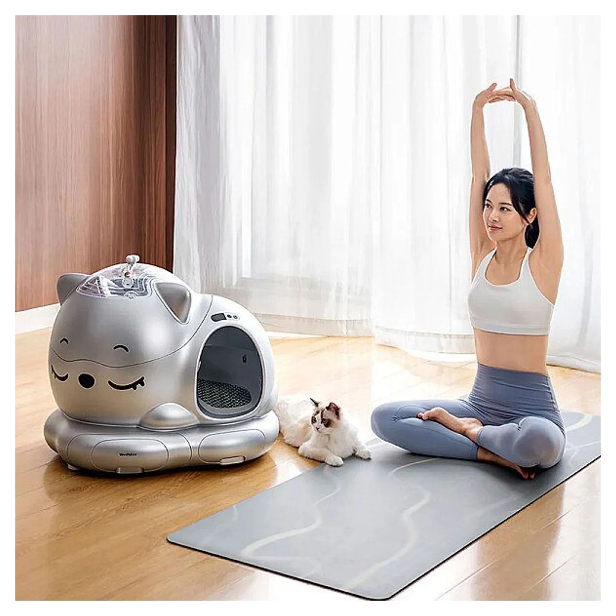 WooHuloo Pro Cool Silver Otomatik Kedi Tuvaleti — Kedi Tuvalet Ürünleri — Görsel 3
