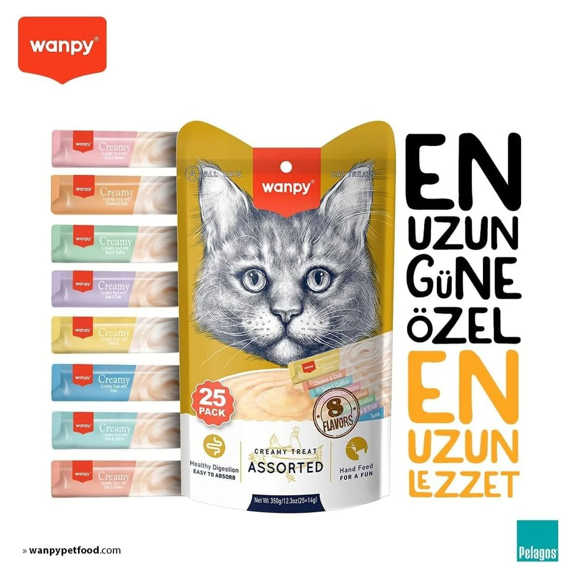 Wanpy Karışık 8 Lezzetli Krema Kedi Ödülü 25x14 G — 370 g — Görsel 3