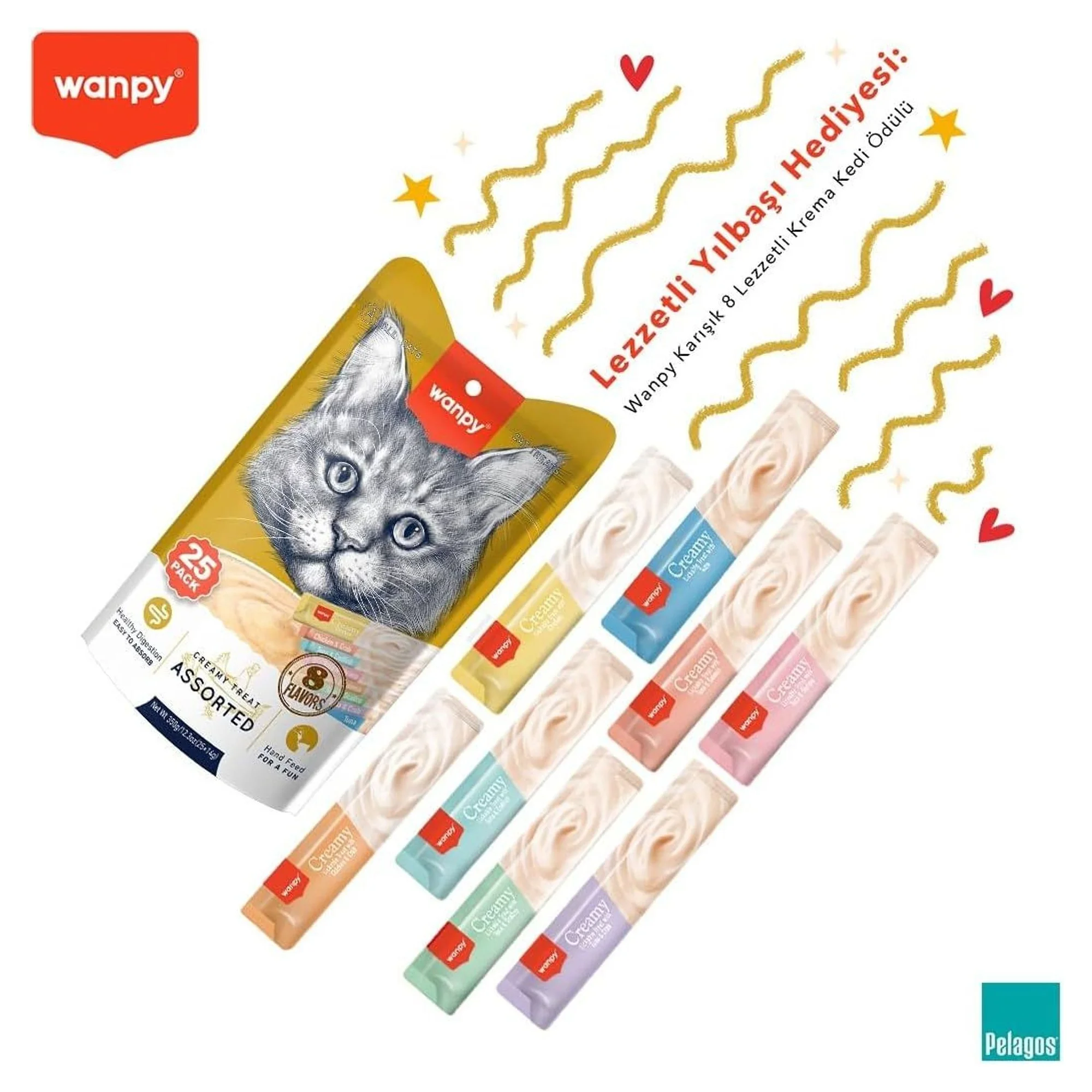 Wanpy Karışık 8 Lezzetli Krema Kedi Ödülü 25x14 G — 370 g — Görsel 4