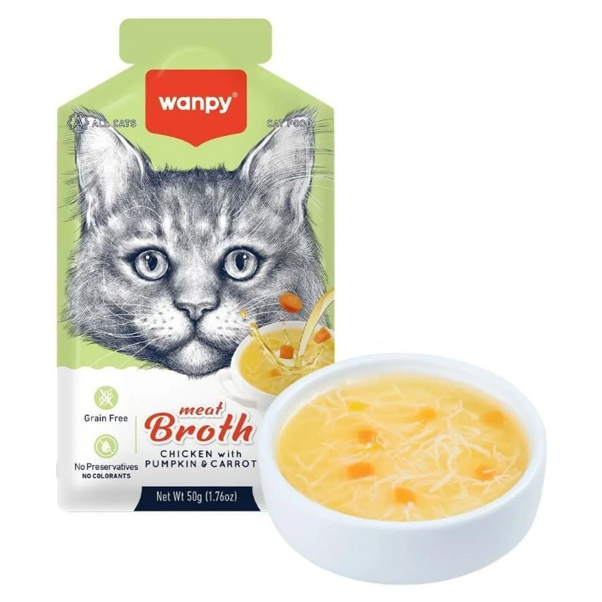 Wanpy Kediler için Bal Kabağı & Havuçlu Tavuk Eti Çorbası 50 G — Sıvı, 55 g — Görsel 2
