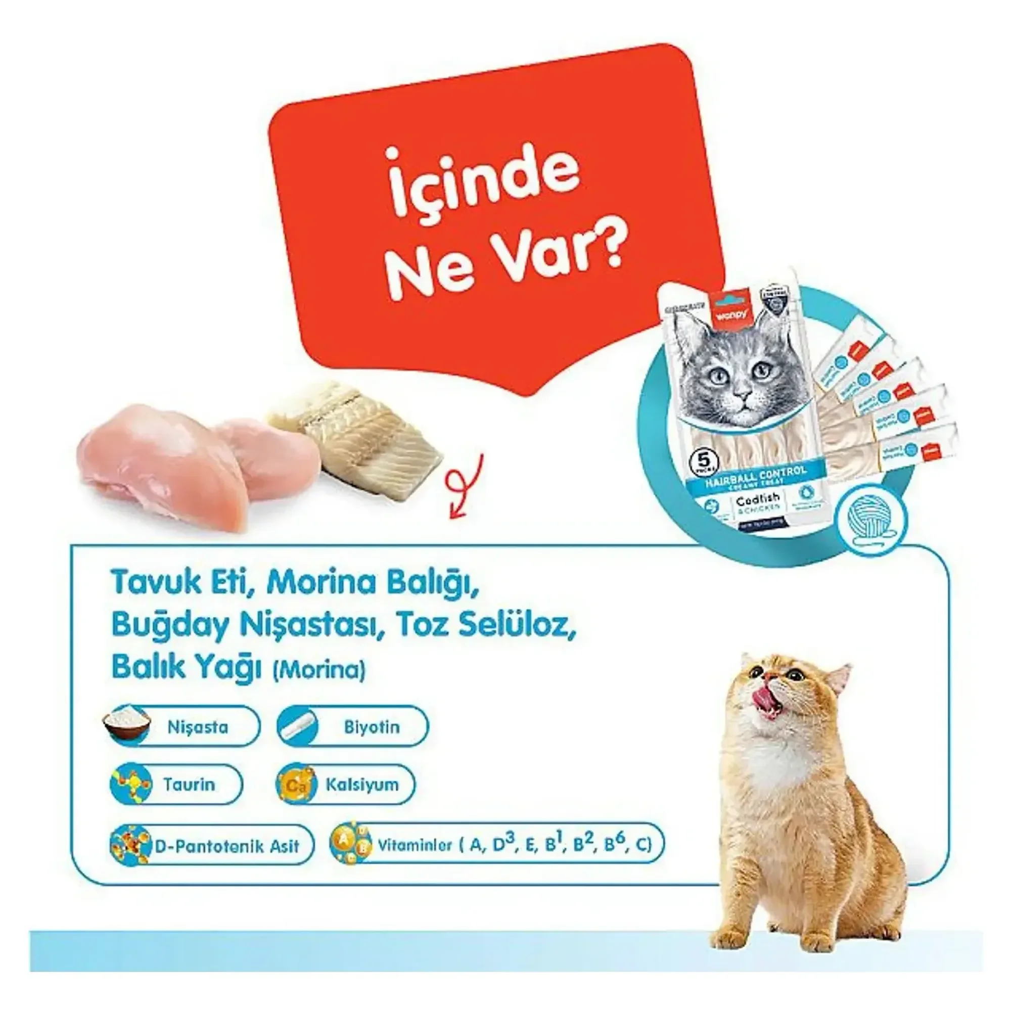 Wanpy Wanpy Hairball Control Morina Balığı&Tavuk Kedi Ödülü 5x14 G — Ödül Maması — Görsel 2