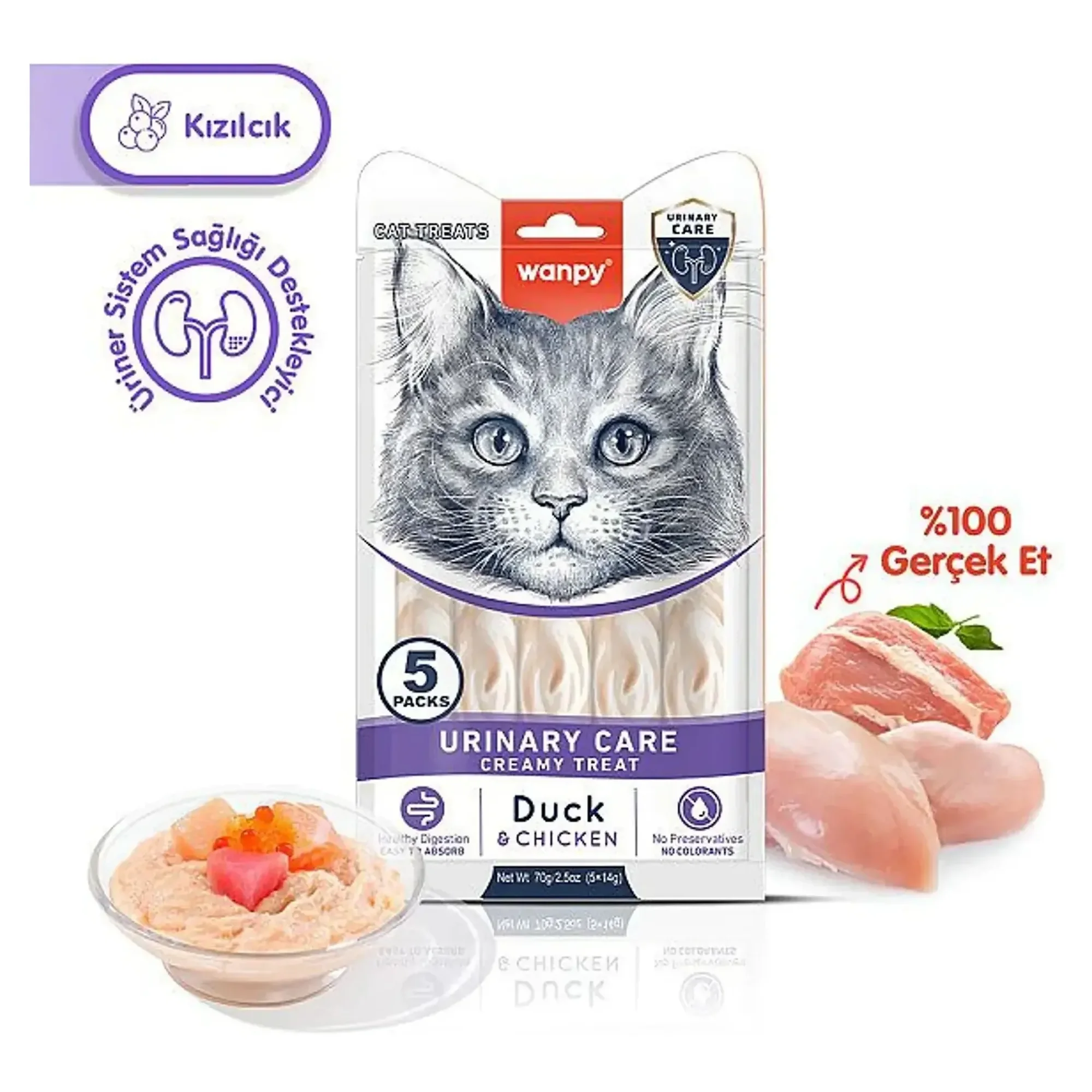 Wanpy Wanpy Urinary Care Ördekli ve Tavuklu Krema Kedi Ödülü 5x14 G