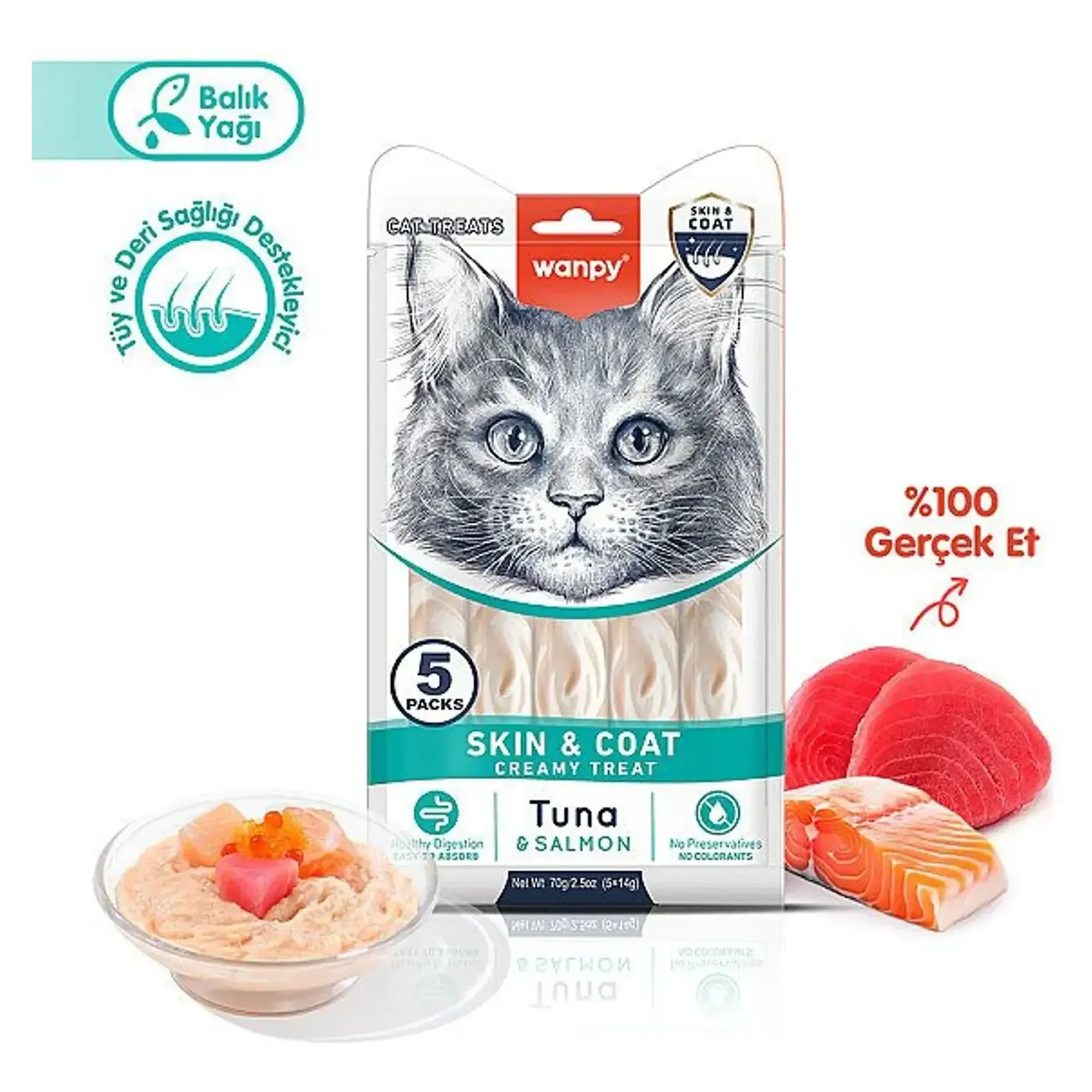 Wanpy Wanpy Skin&Coat Ton Balığı&Somonlu Kedi Ödülü 5x14 G