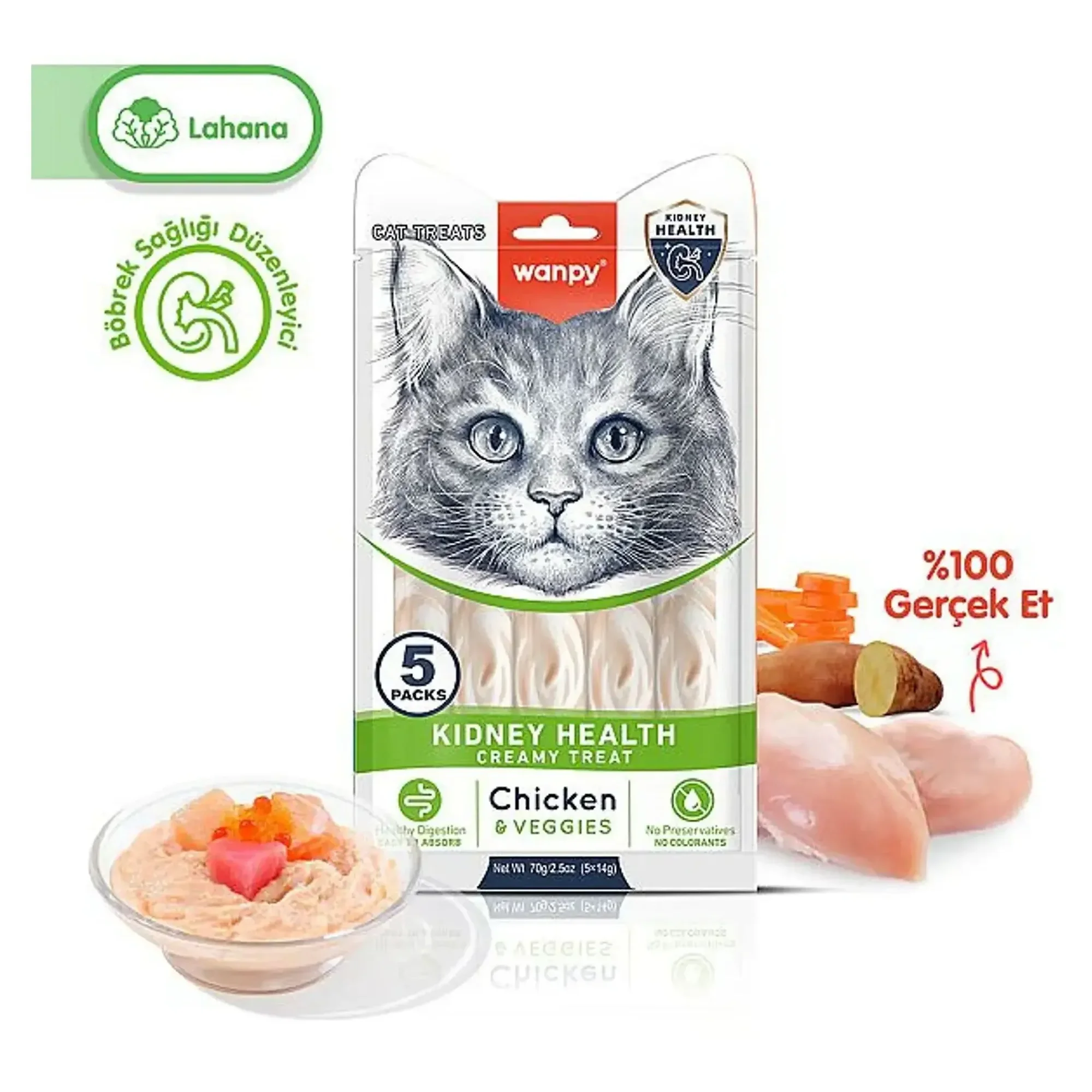 Wanpy Wanpy Kidney Health Tavuk&Sebzeli Kedi Ödülü 5x14 G