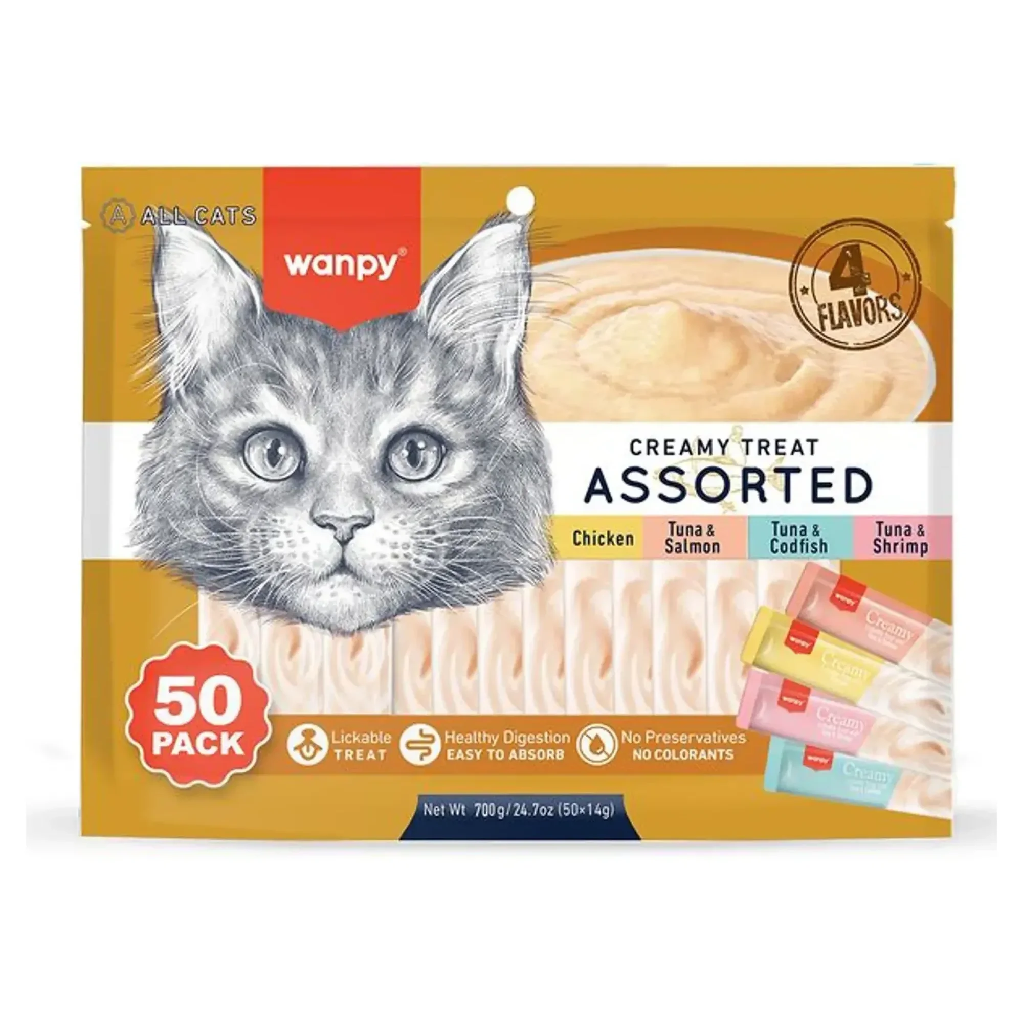 Wanpy Wanpy Karışık 4 Lezzetli Krema Kedi Ödülü 50x14 G