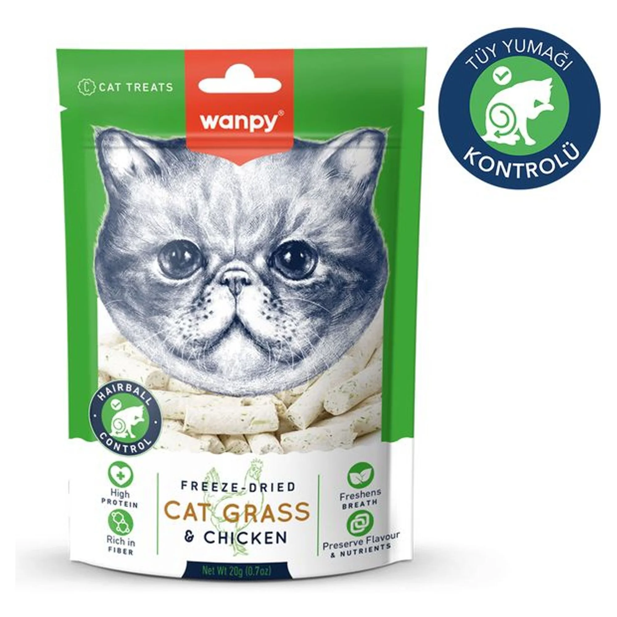 Wanpy Kedi Dondurulmuş Kedi Çimi ve Tavuklu Ödül