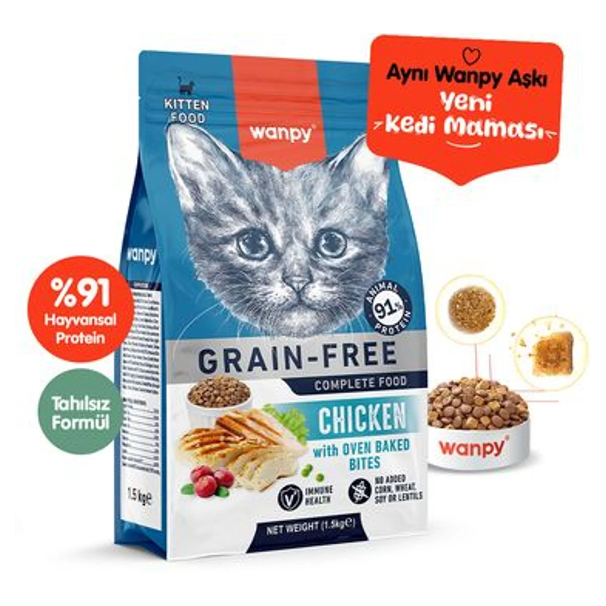 Wanpy Wanpy Tahılsız Tavuklu Yavru Kedi Maması 1.5 KG