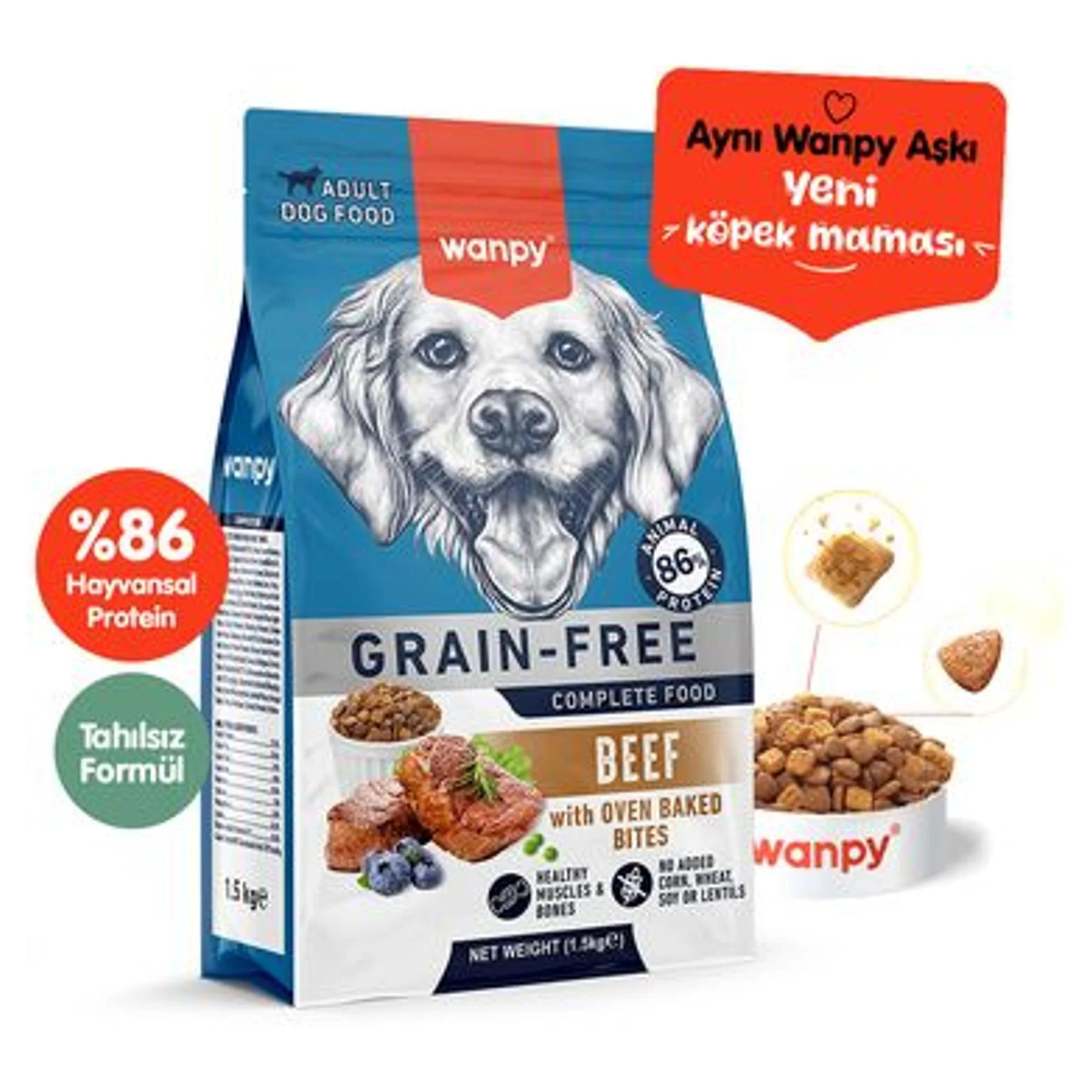 Wanpy Wanpy Tahılsız Sığır Etli Yetişkin Köpek Maması 1.5 KG
