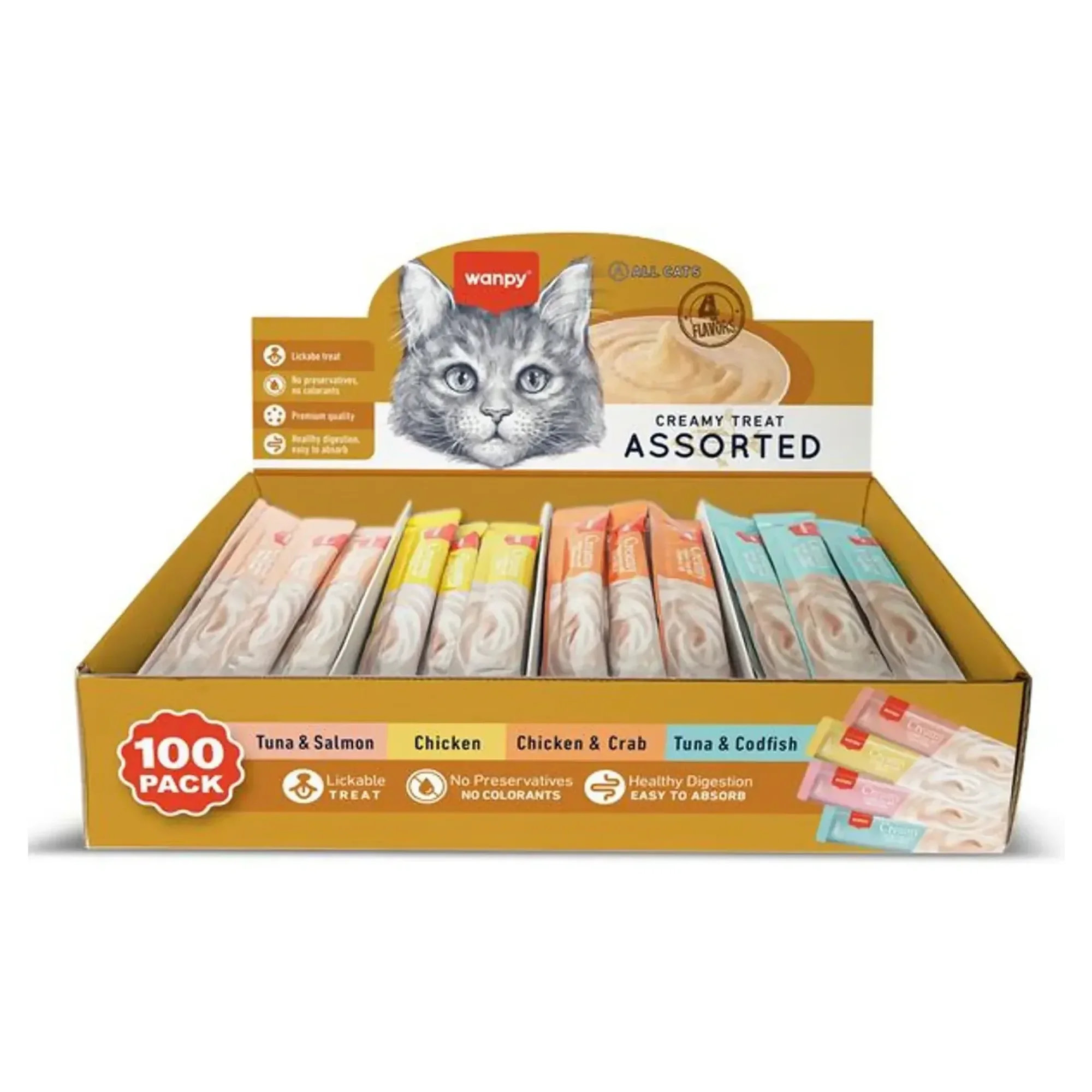 Wanpy Wanpy Karışık 4 Lezzet 100'lü  Krema Kedi Ödülü 100*14 G