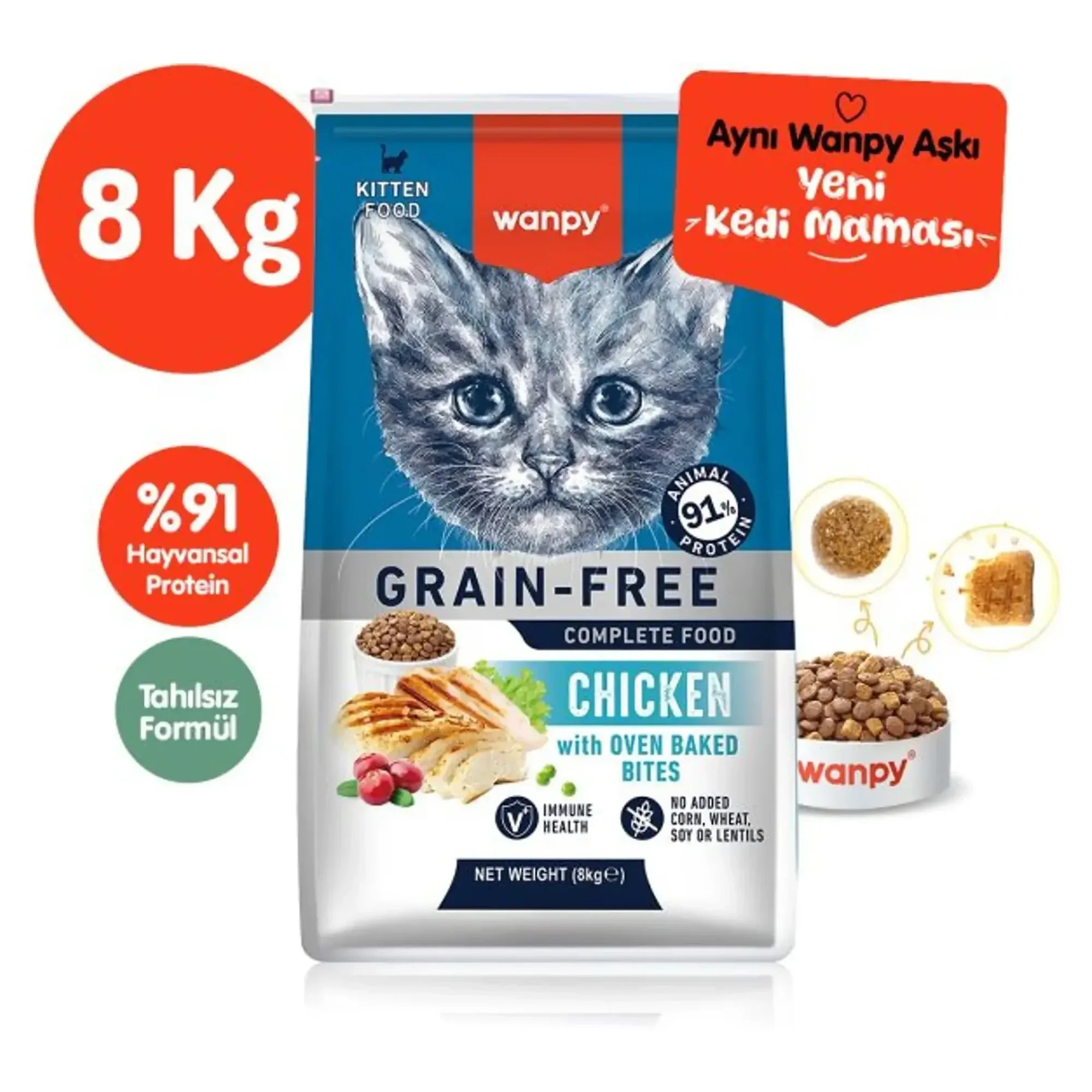 Wanpy Wanpy Tahılsız Tavuklu Yavru Kedi Maması 8 KG
