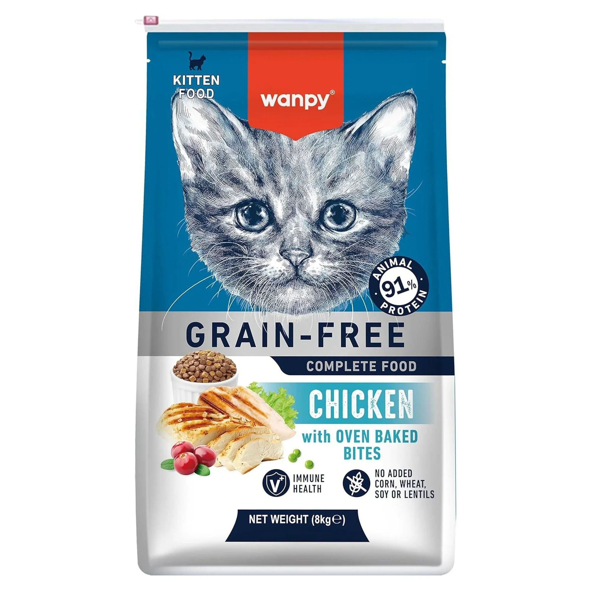 Wanpy Tahılsız Tavuklu Yavru Kedi Maması 8 KG