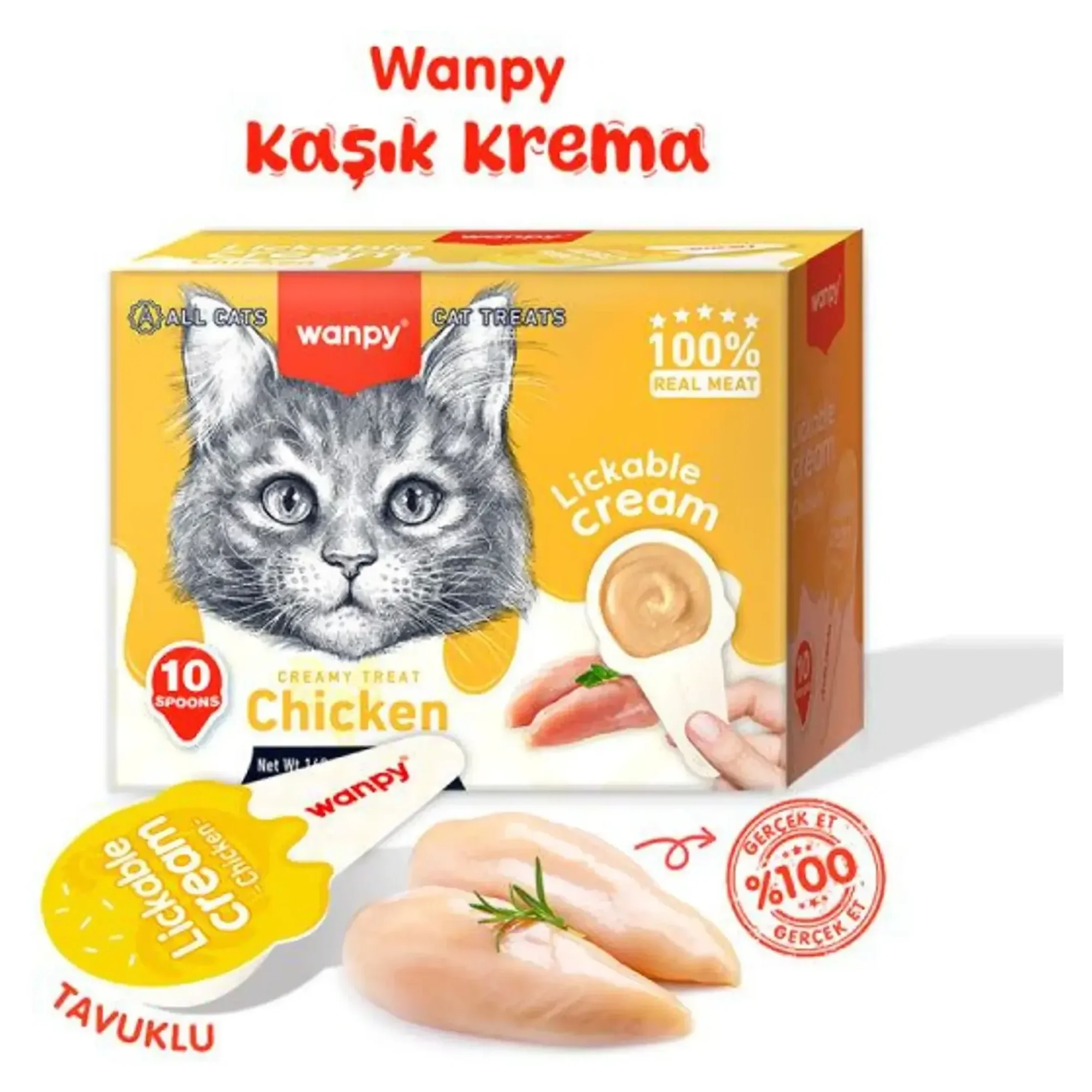Wanpy Wanpy Tavuklu Kaşıklı Kedi Ödül Kreması 10x16 G