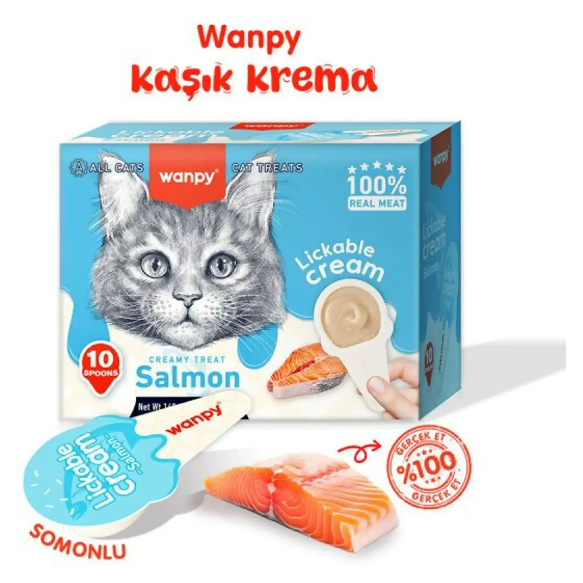Wanpy Wanpy Somonlu Kaşıklı Kedi Ödül Kreması 10x16 G