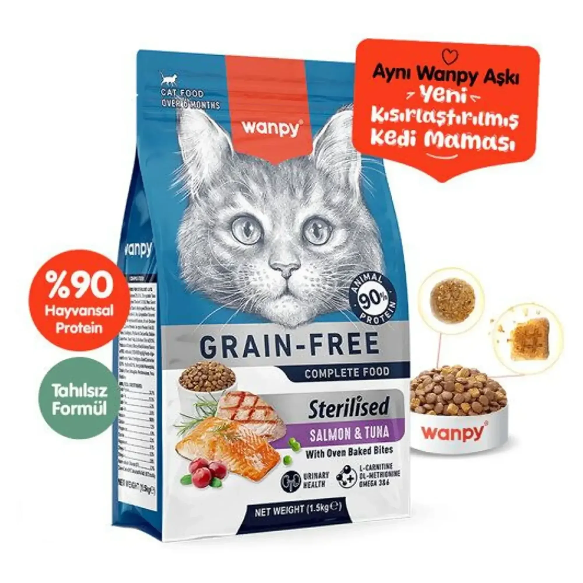 Wanpy Wanpy Tahılsız Somon&Tuna Kısırlaştırılmış Kedi Maması 1,5 KG