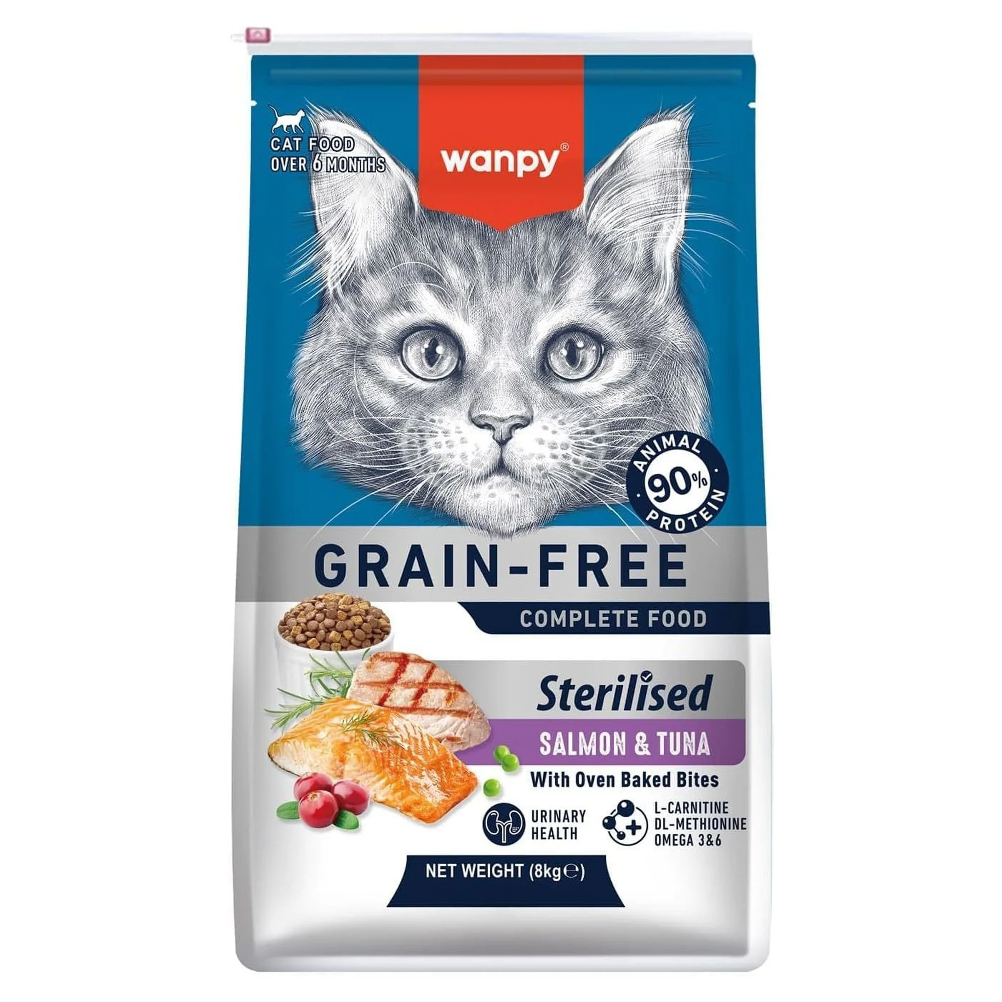 Wanpy Tahılsız Somon&Tuna Kısırlaştırılmış Kedi Maması 8 KG
