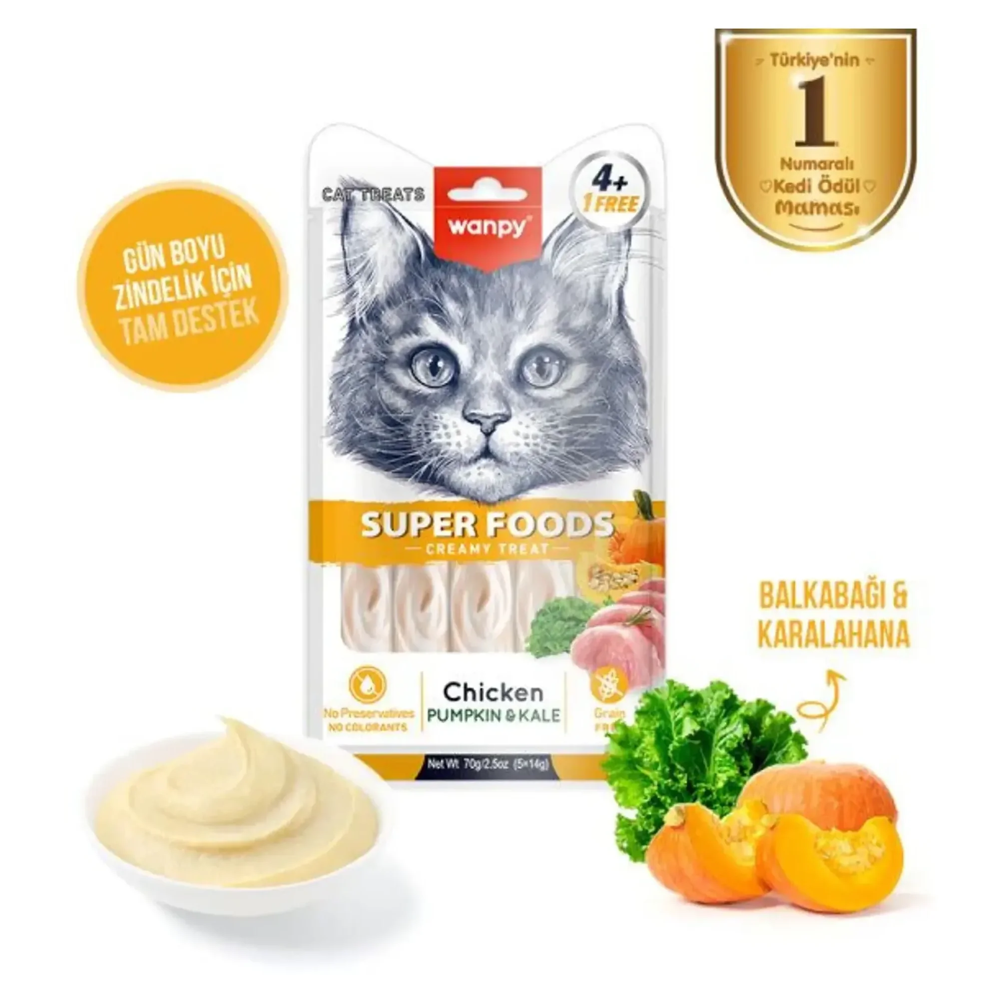 Wanpy Wanpy Superfood Balkabağı ve Kara Lahana Kedi Ödülü 5x14 G — Ödül Maması — Görsel 2
