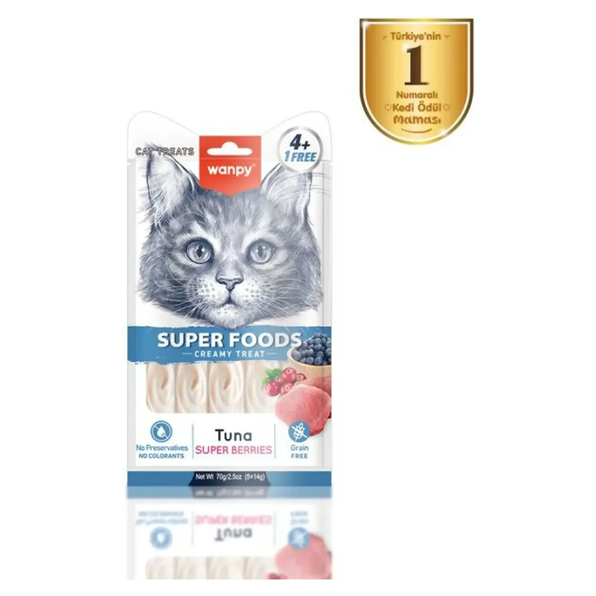 Wanpy Wanpy Superfood Ton Balığı, Yaban Mersini ve Kızılcık Krema Kedi Ödülü 5x14 G