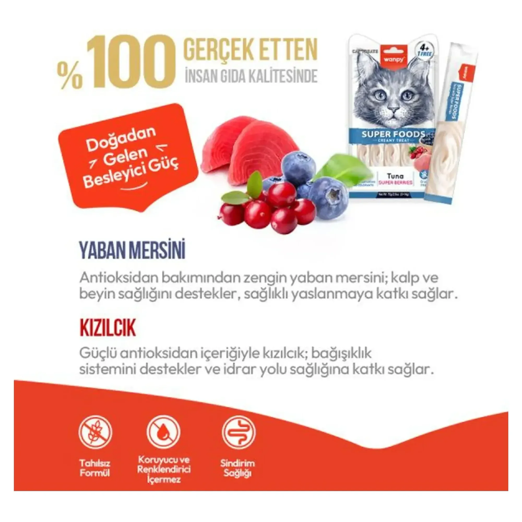 Wanpy Wanpy Superfood Ton Balığı, Yaban Mersini ve Kızılcık Krema Kedi Ödülü 5x14 G — Ödül Maması — Görsel 3