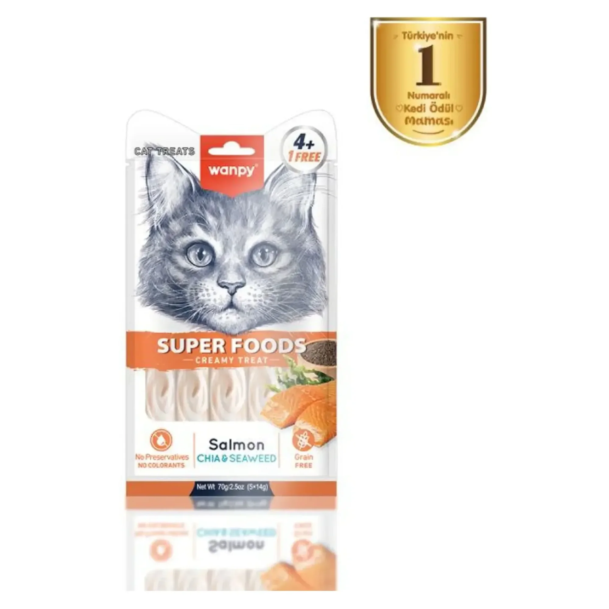 Wanpy Wanpy Superfood Somon, Chia ve Deniz Yosunu Krema Kedi Ödülü 5x14 G