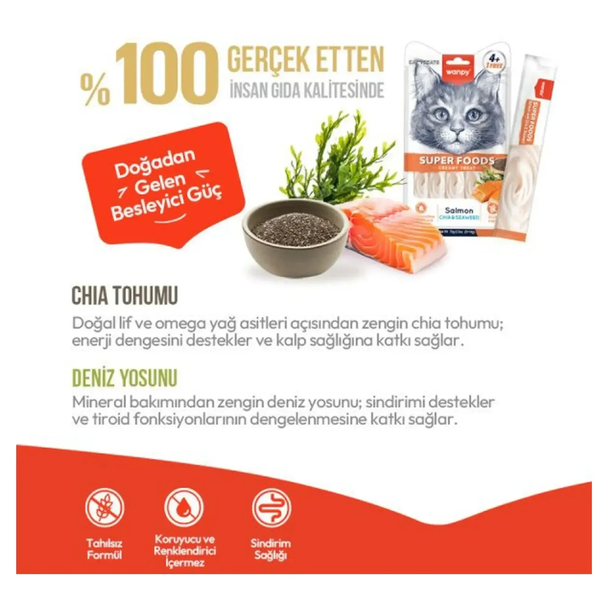 Wanpy Wanpy Superfood Somon, Chia ve Deniz Yosunu Krema Kedi Ödülü 5x14 G — Ödül Maması — Görsel 3