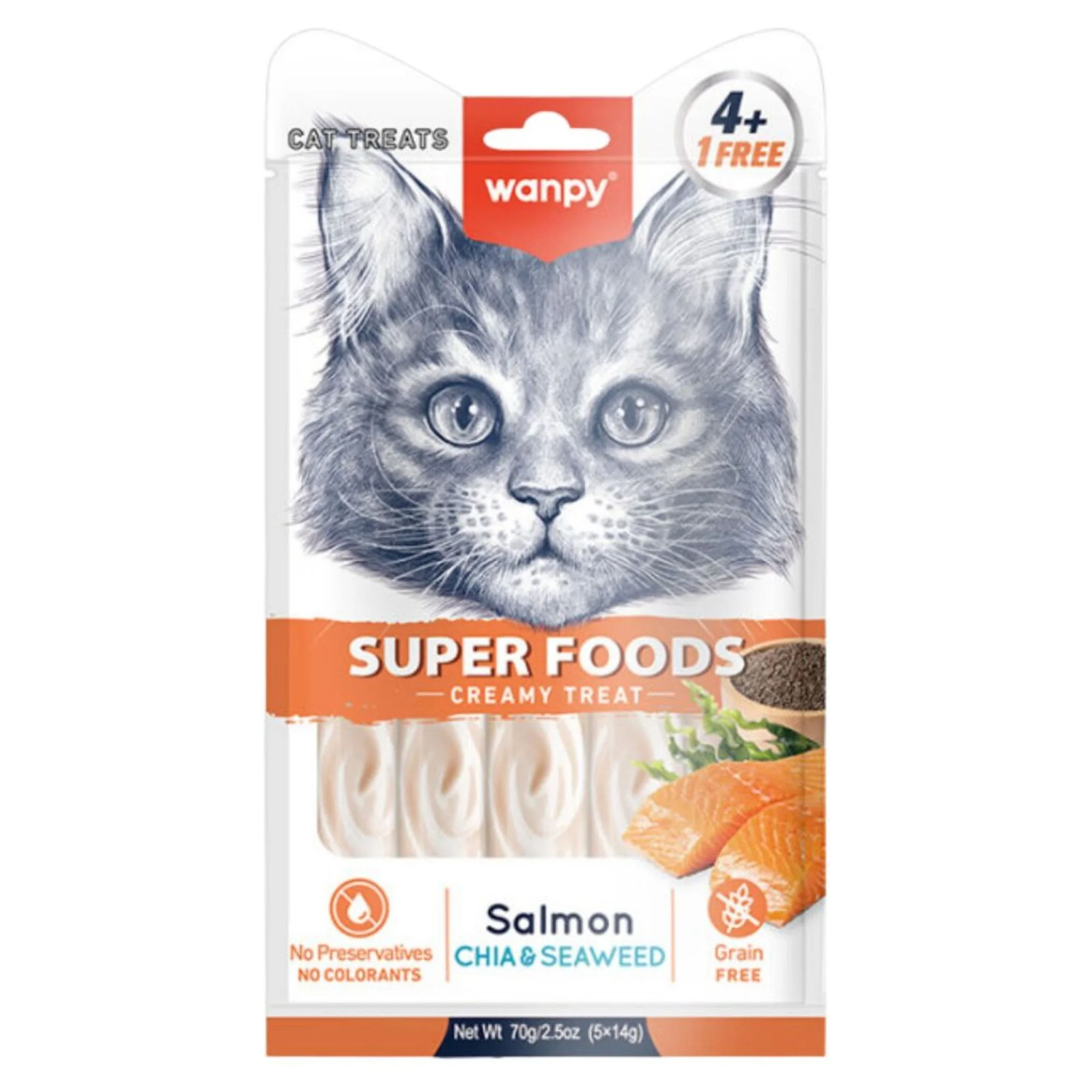 Wanpy Superfood Somon, Chia ve Deniz Yosunu Krema Kedi Ödülü 5x14 G