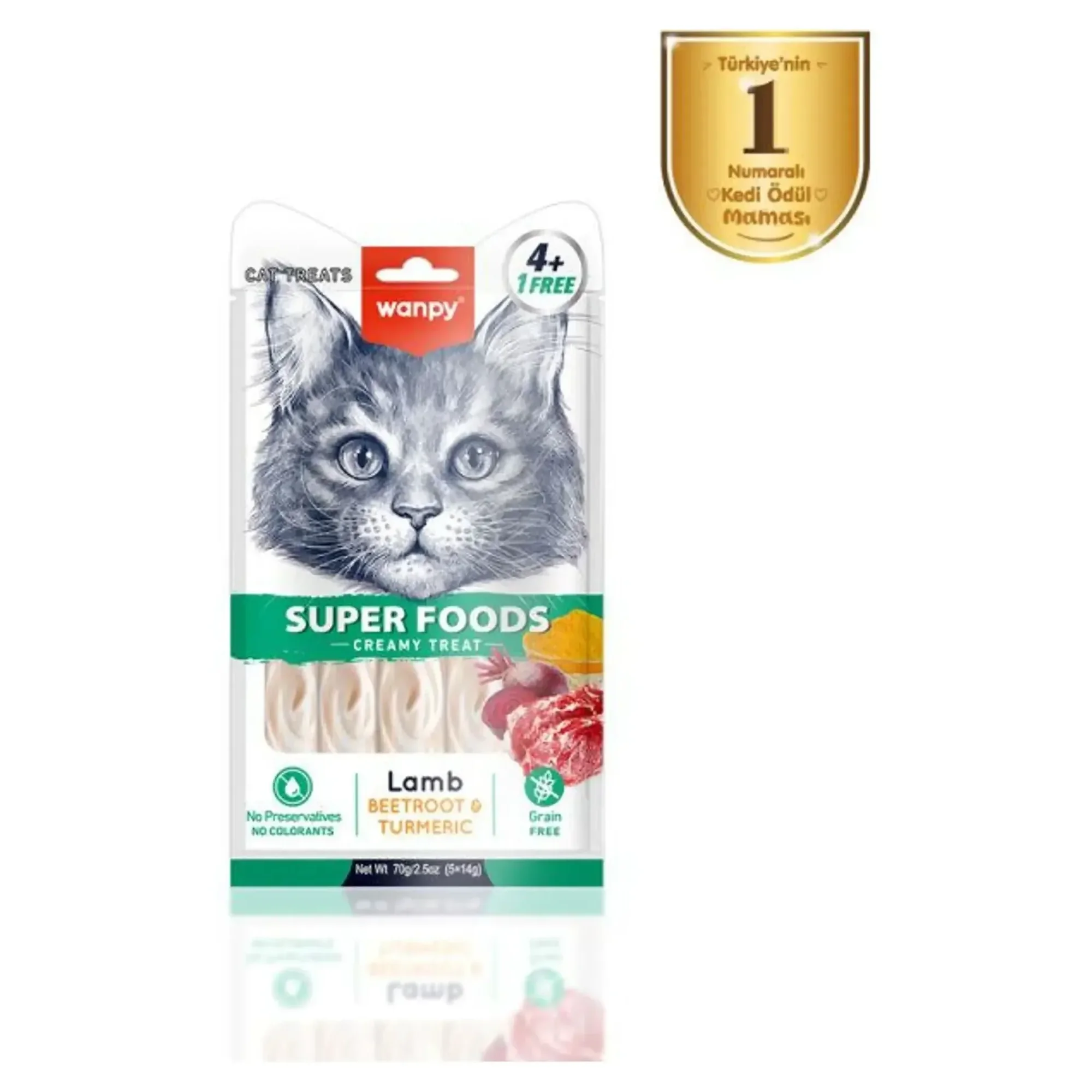 Wanpy Wanpy Superfood Kuzu, Pancar ve Zerdeçal Kedi Ödül Kreması 5x14 G