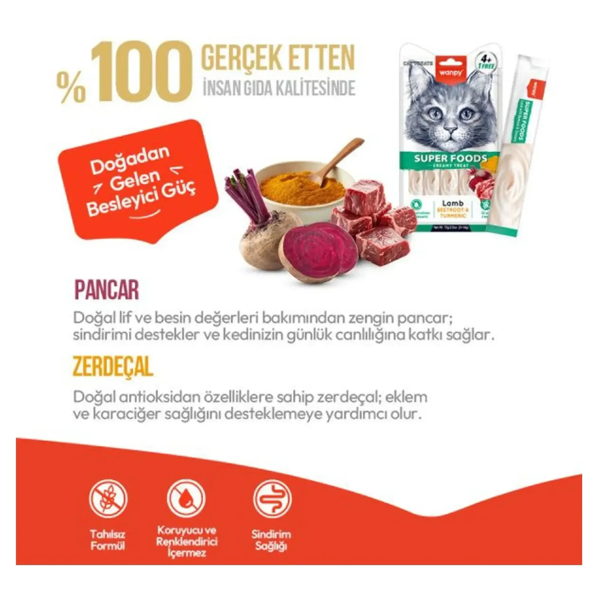 Wanpy Wanpy Superfood Kuzu, Pancar ve Zerdeçal Kedi Ödül Kreması 5x14 G — Ödül Maması — Görsel 4