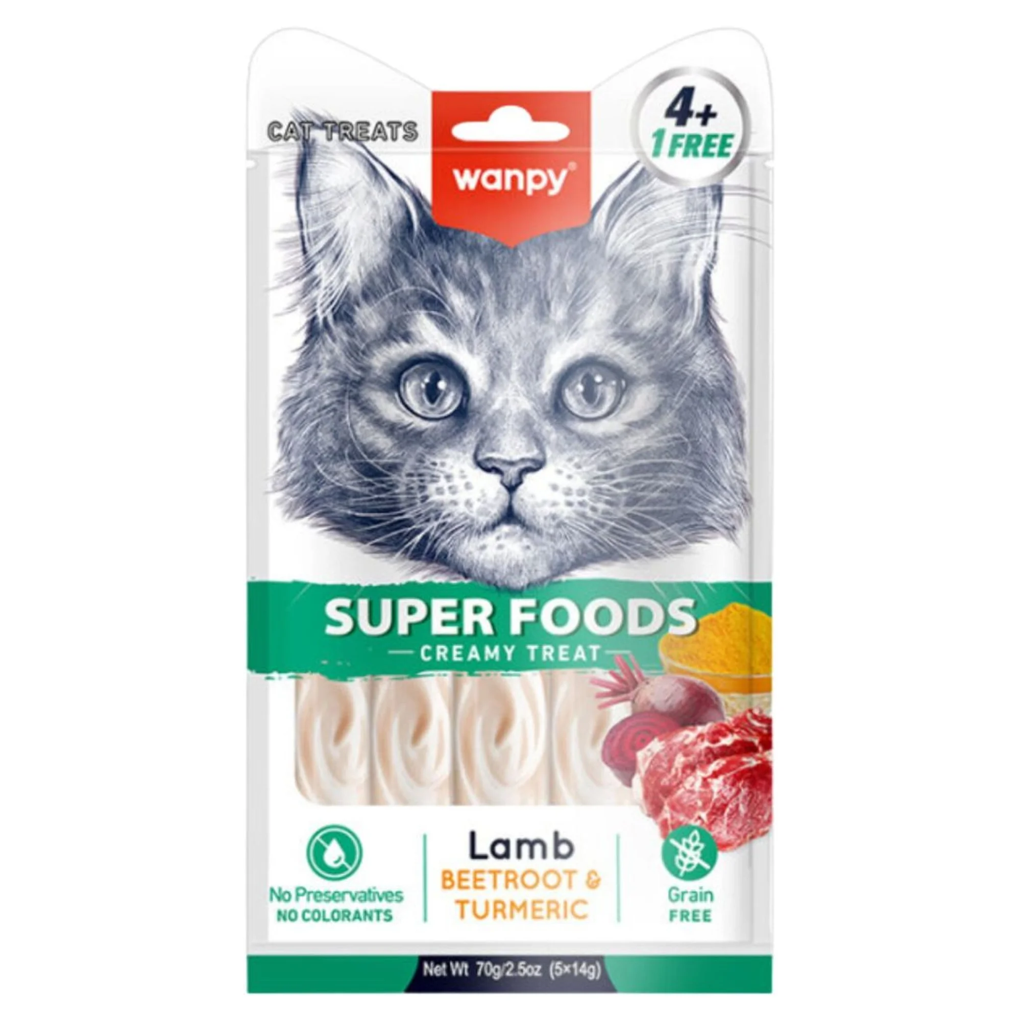 Wanpy Superfood Kuzu, Pancar ve Zerdeçal Kedi Ödül Kreması 5x14 G