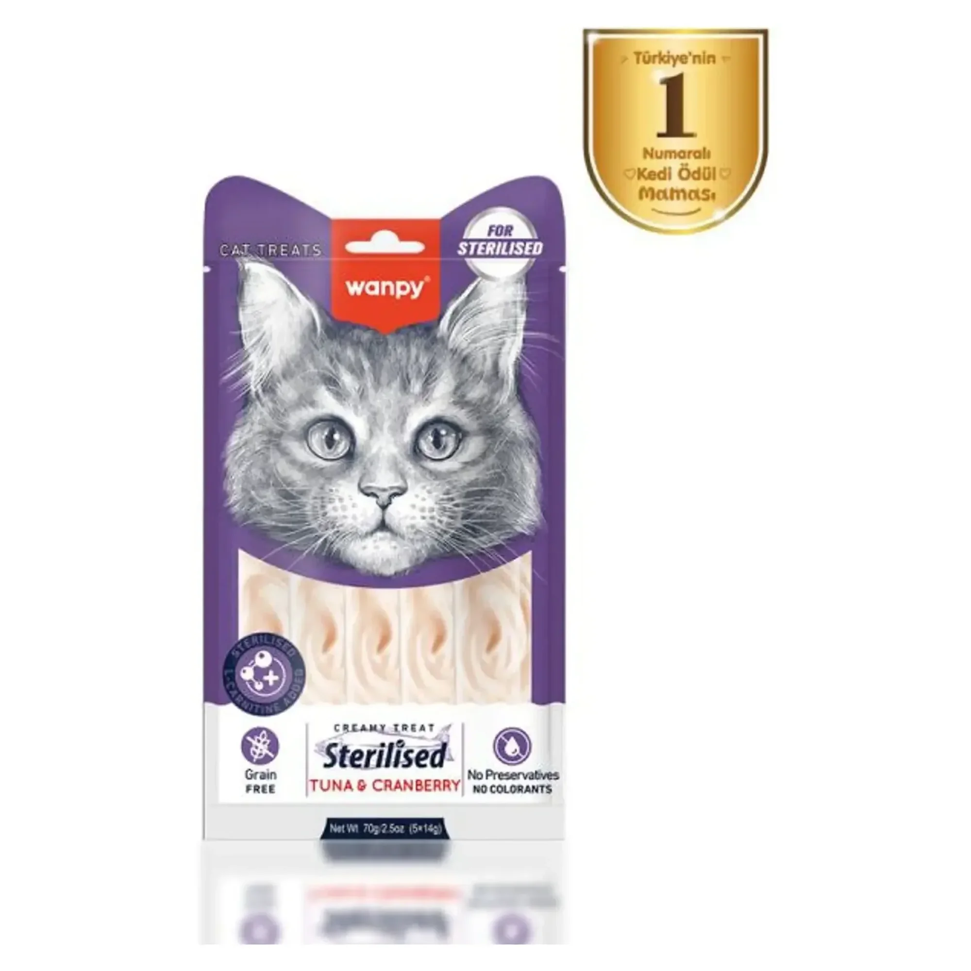 Wanpy Wanpy Ton Balığı ve Kızılcık Kısırlaştırılmış Kedi Krema Ödül Maması 5x14 G