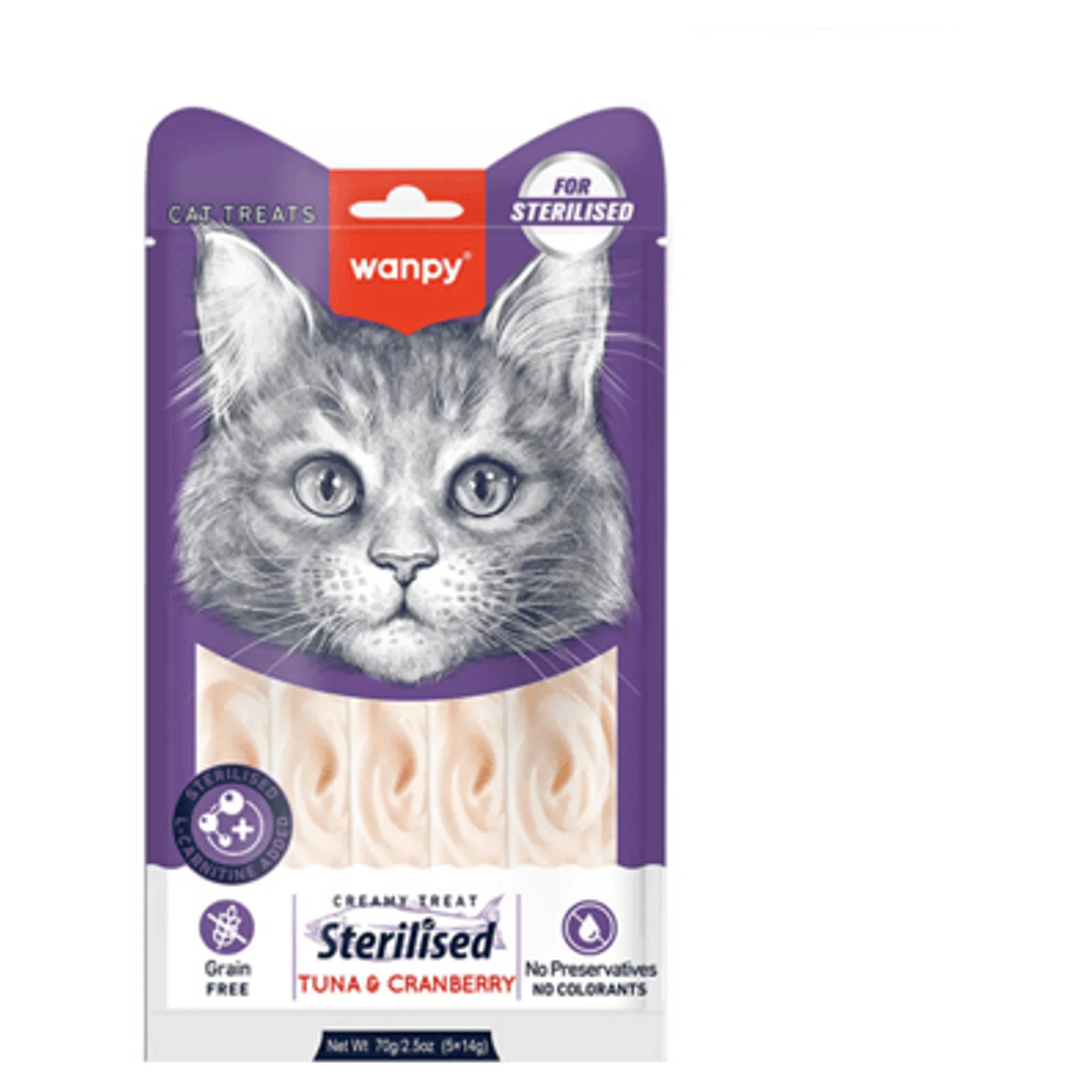 Wanpy Ton Balığı ve Kızılcık Kısırlaştırılmış Kedi Krema Ödül Maması 5x14 G