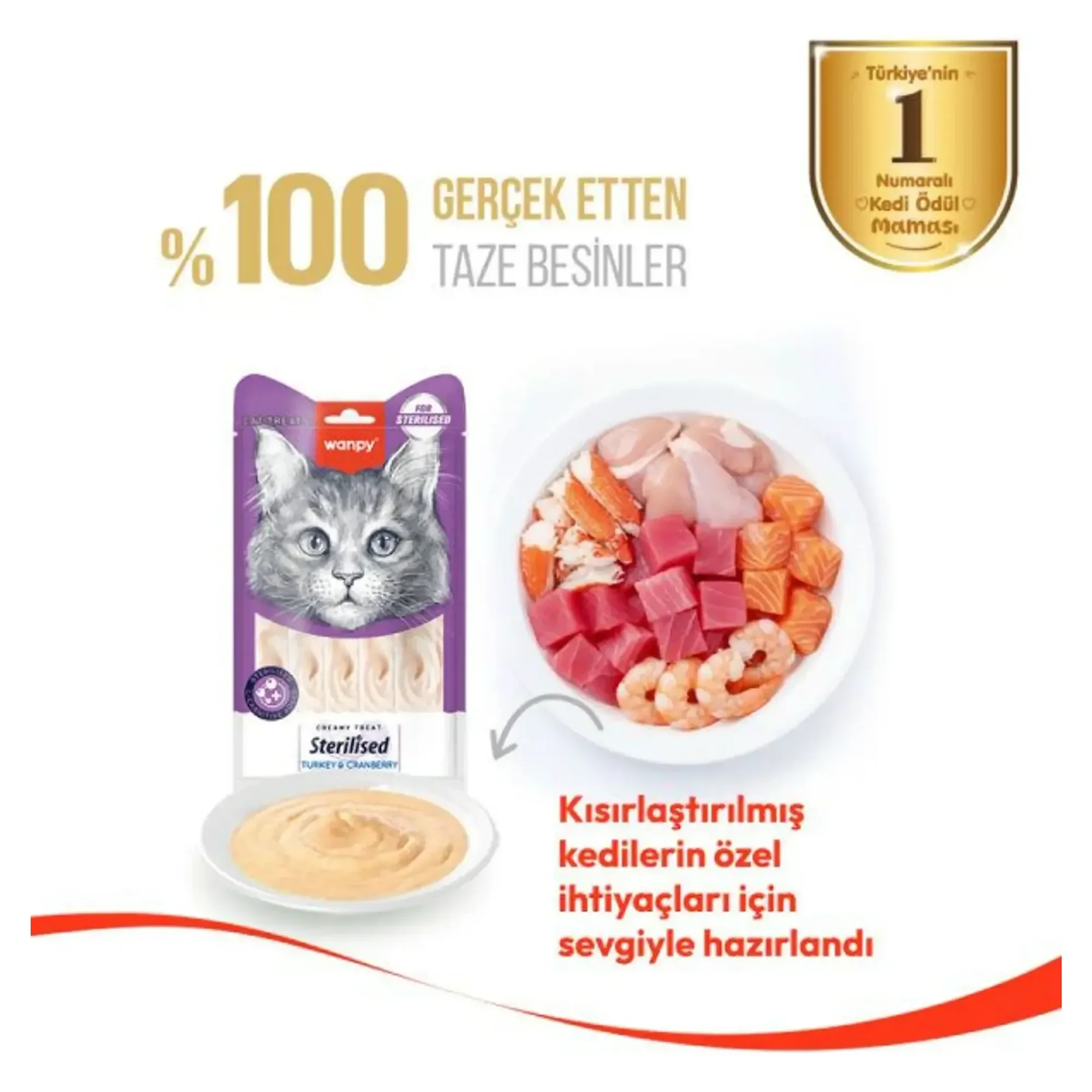 Wanpy Hindi ve Kızılcık Kısırlaştırılmış Kedi Krema Ödül Maması 5x14 G — 80 g — Görsel 2