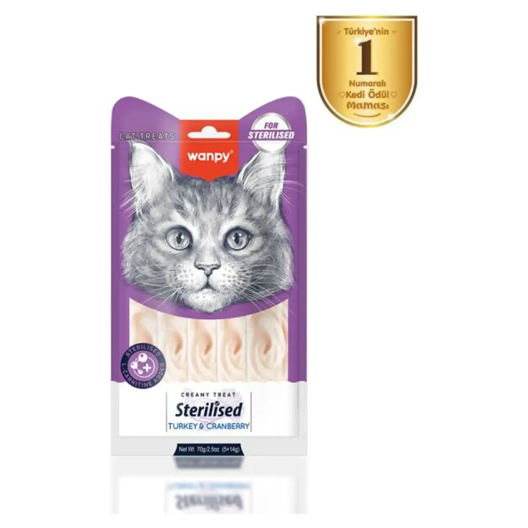 Wanpy Wanpy Hindi ve Kızılcık Kısırlaştırılmış Kedi Krema Ödül Maması 5x14 G