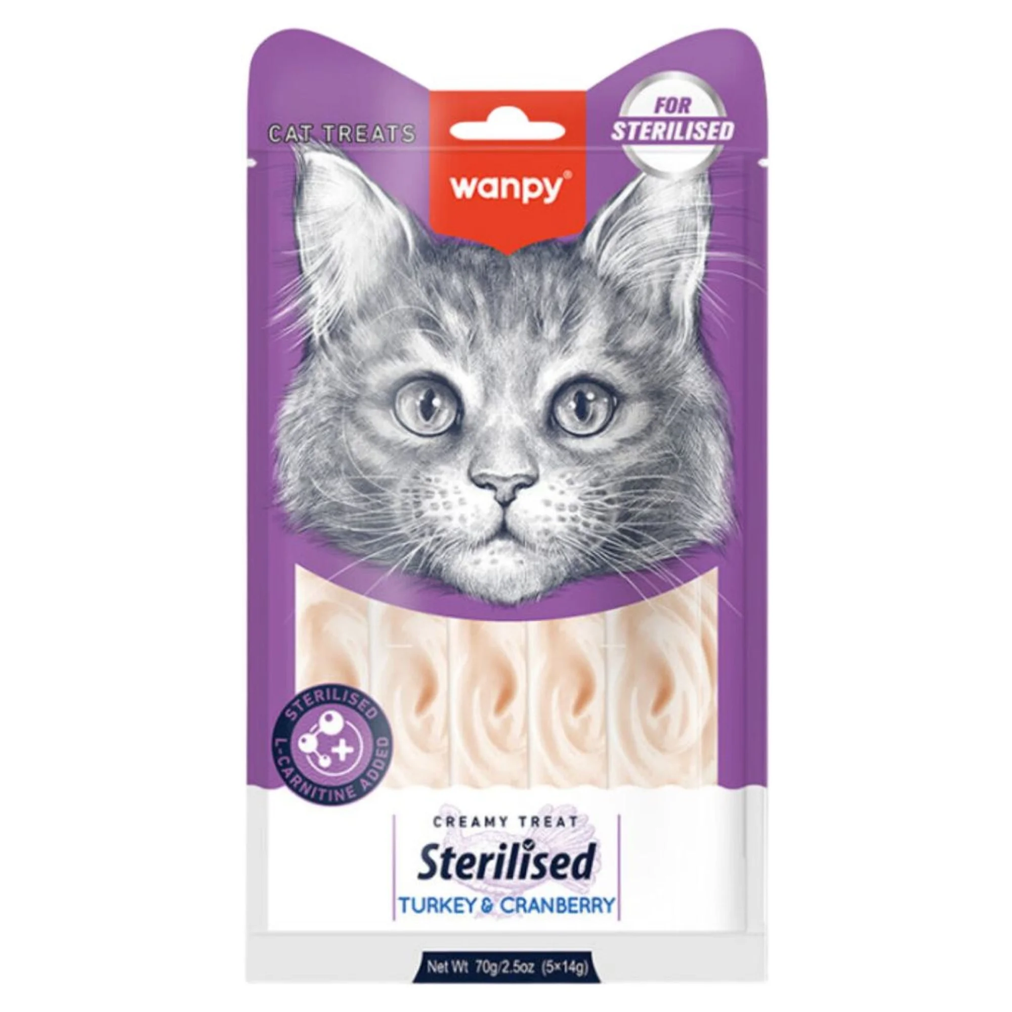 Wanpy Hindi ve Kızılcık Kısırlaştırılmış Kedi Krema Ödül Maması 5x14 G