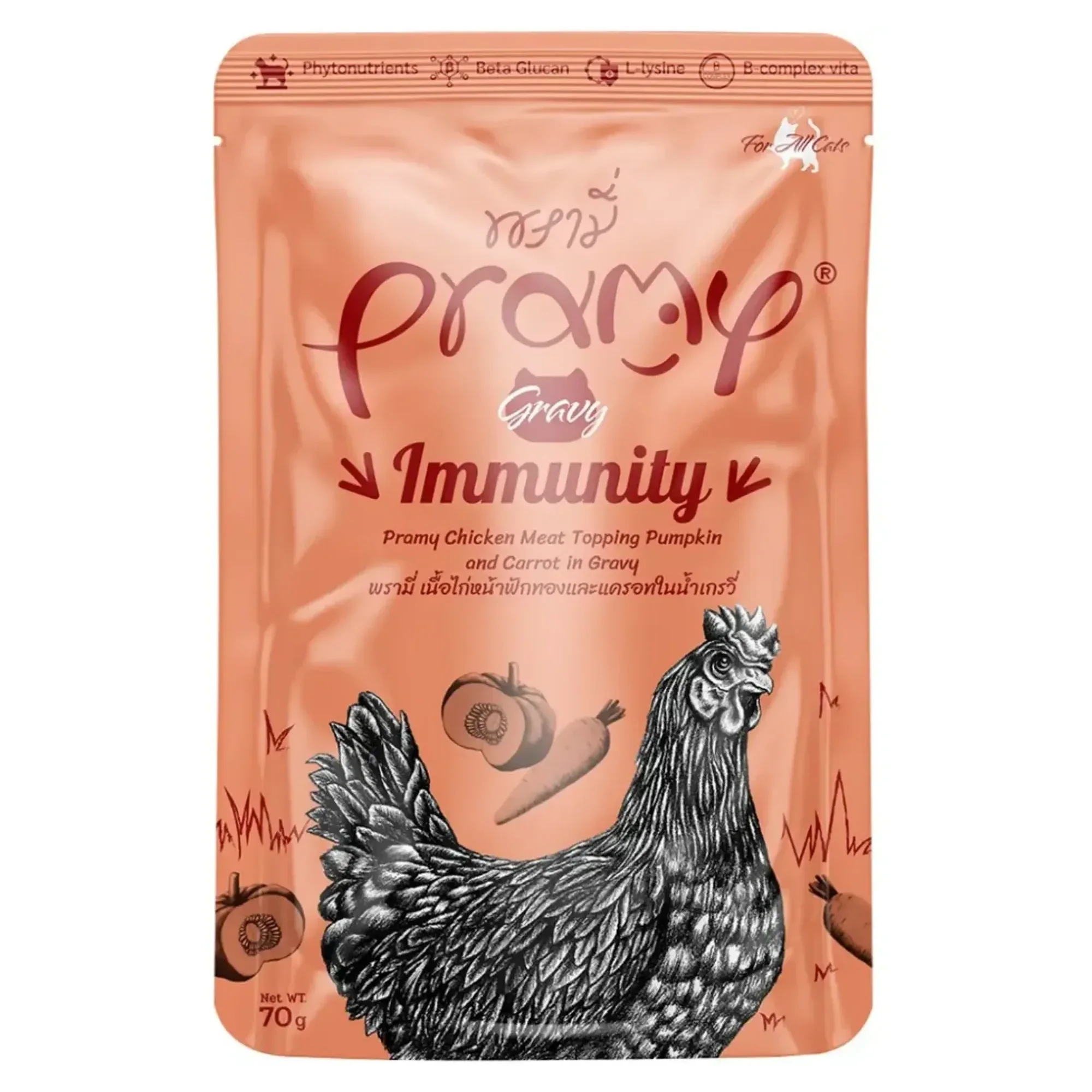 Pramy Pramy Sos İçinde Tavuklu Balkabaklı ve Havuçlu Yetişkin Kedi Maması 70 G