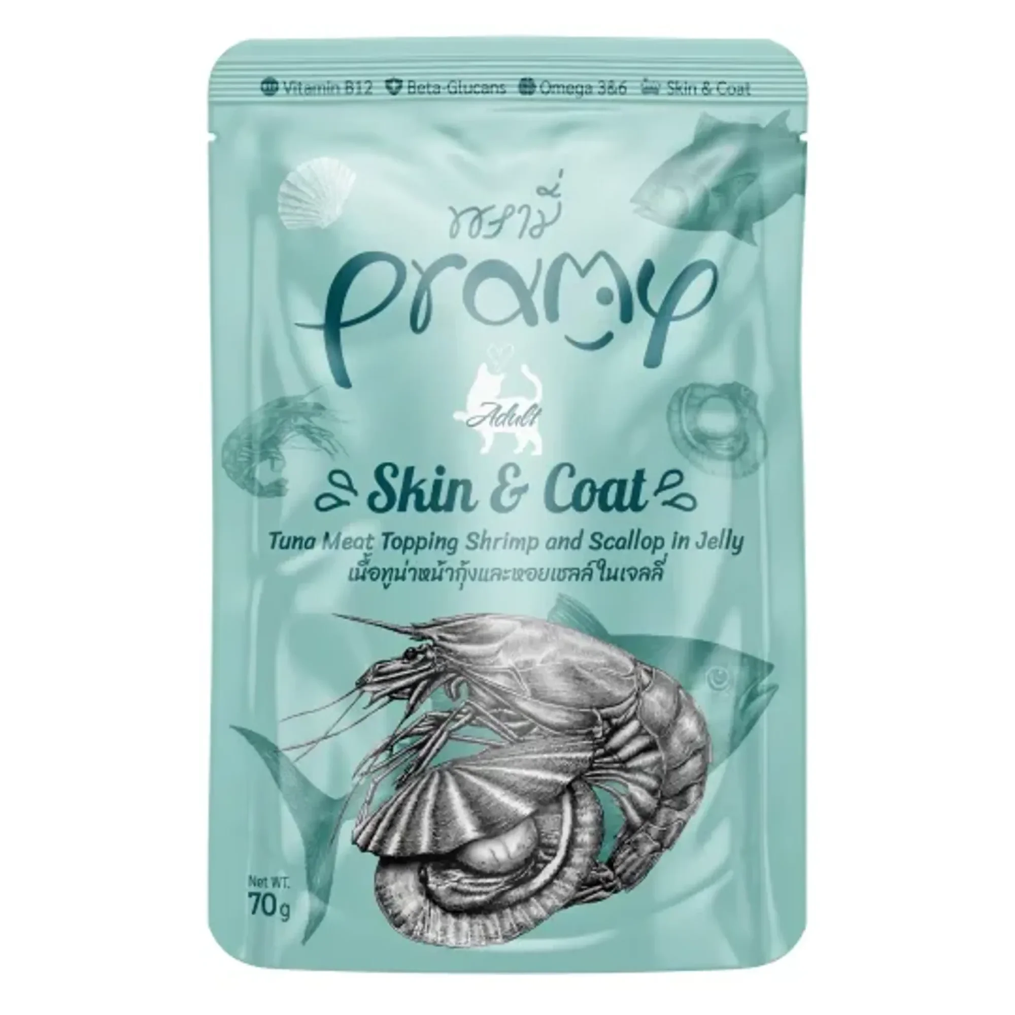 Pramy Jöle İçinde Karides, Deniz Tarağı ve Ton Balığı Yetişkin Kedi Yaş Mama 70 G