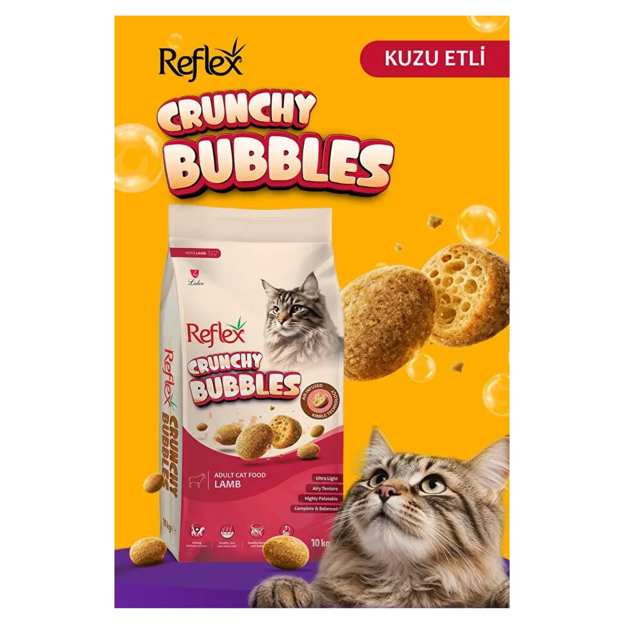 Reflex Crunchy Bubbles Kuzu Yetişkin Kedi Maması 10 KG