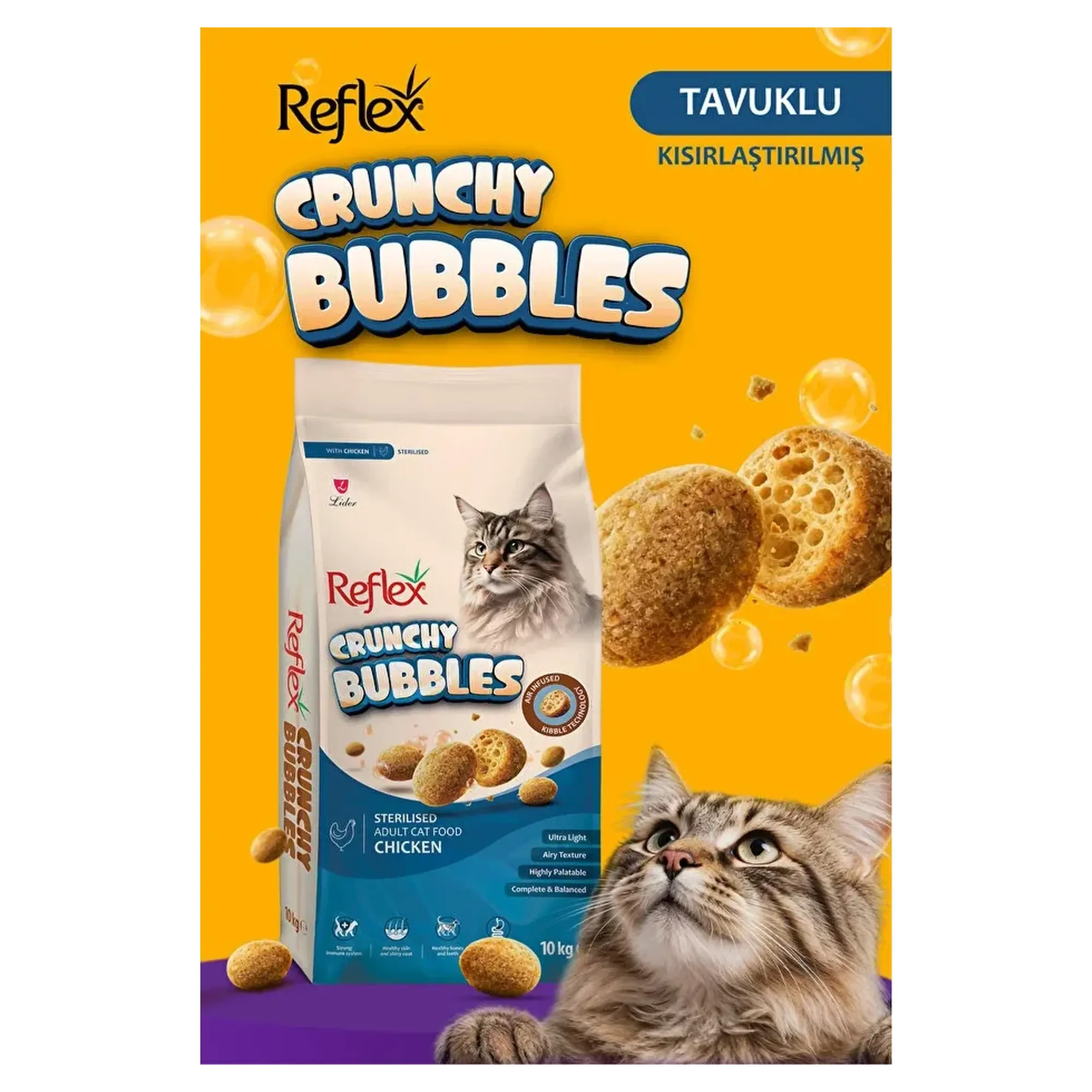 Reflex Crunchy Bubbles Tavuk Kısırlaştırılmış Yetişkin Kedi Maması 10 KG