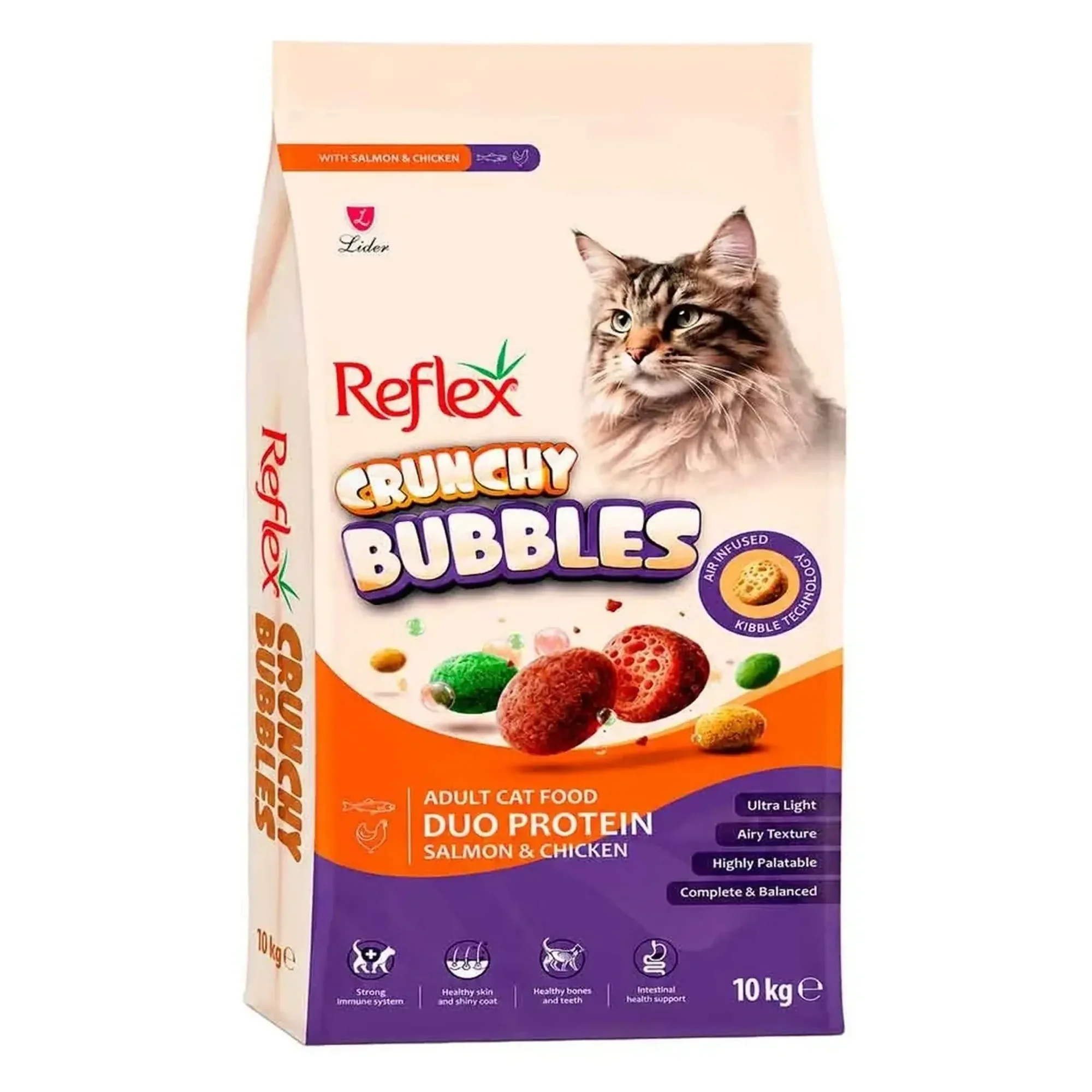 Reflex Crunchy Bubbles Duo Protein Somonlu ve Tavuklu Yetişkin Kedi Maması 10 KG