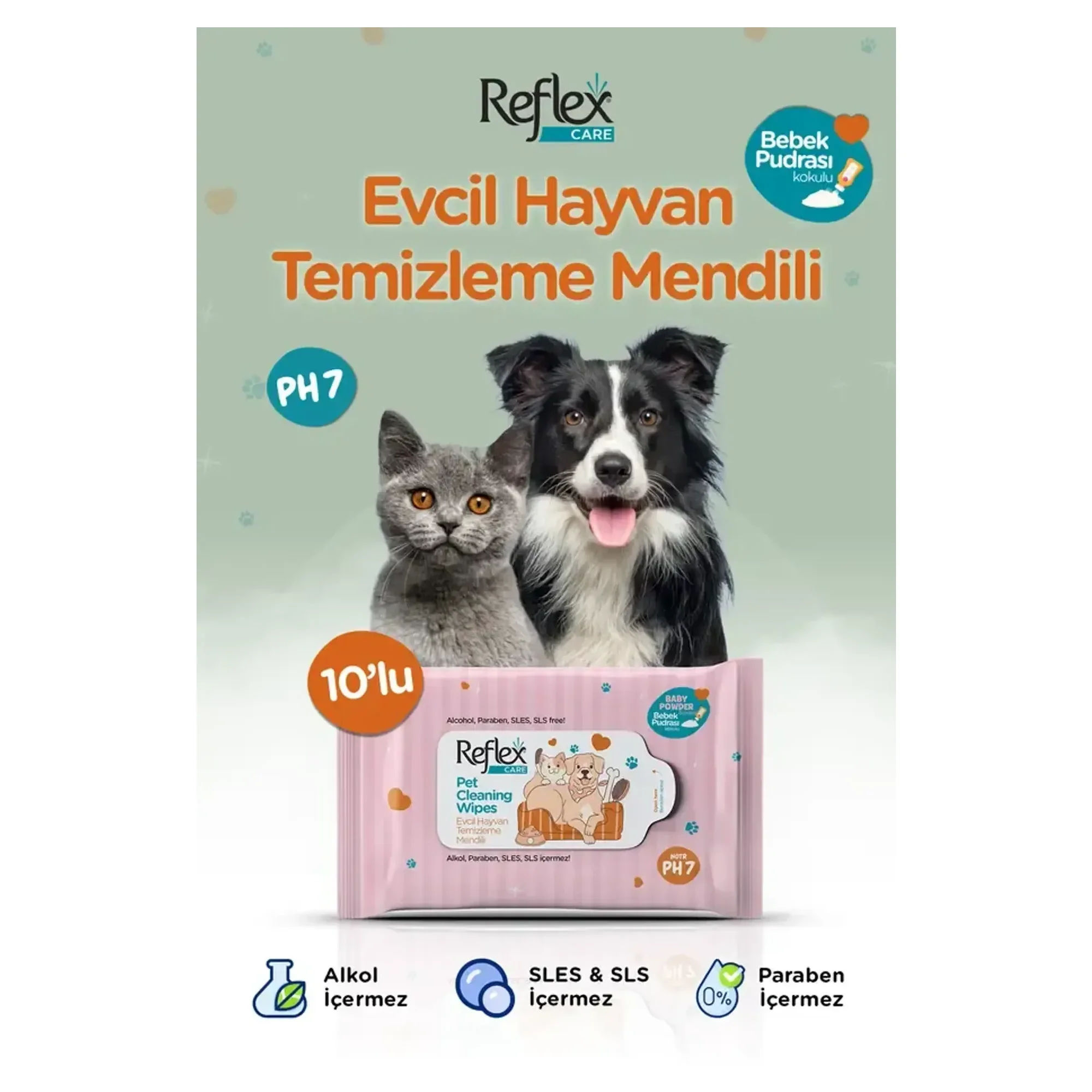 Reflex Reflex Care Evcil Hayvanlar İçin Çok Amaçlı Hijyenik Temizleme Mendili 10’lu — Temizlik Ürünleri, 50 g — Görsel 2