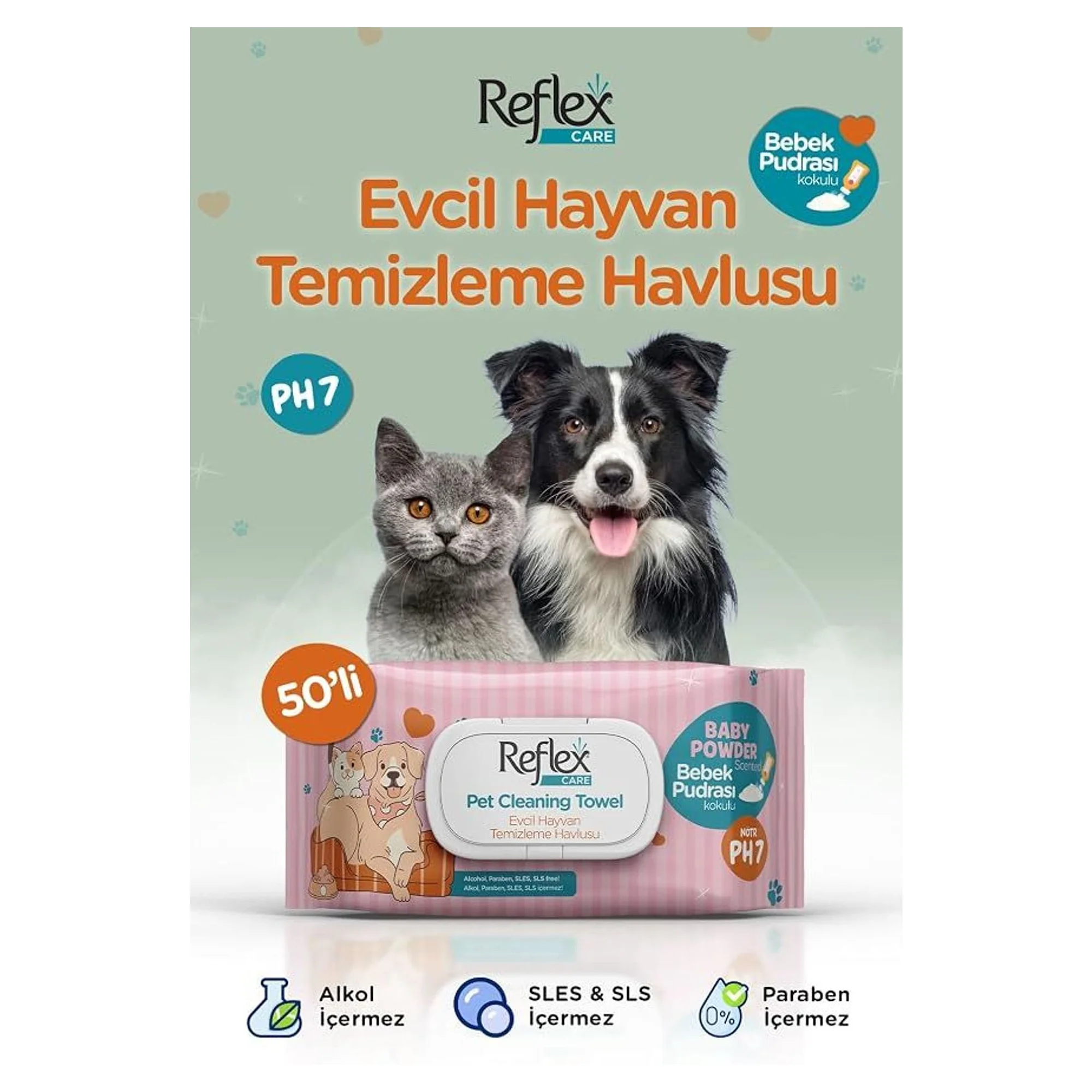 Reflex Care Evcil Hayvanlar İçin Çok Amaçlı Hijyenik Temizleme Havlusu 50’li — Temizlik Ürünleri, 300 g — Görsel 2