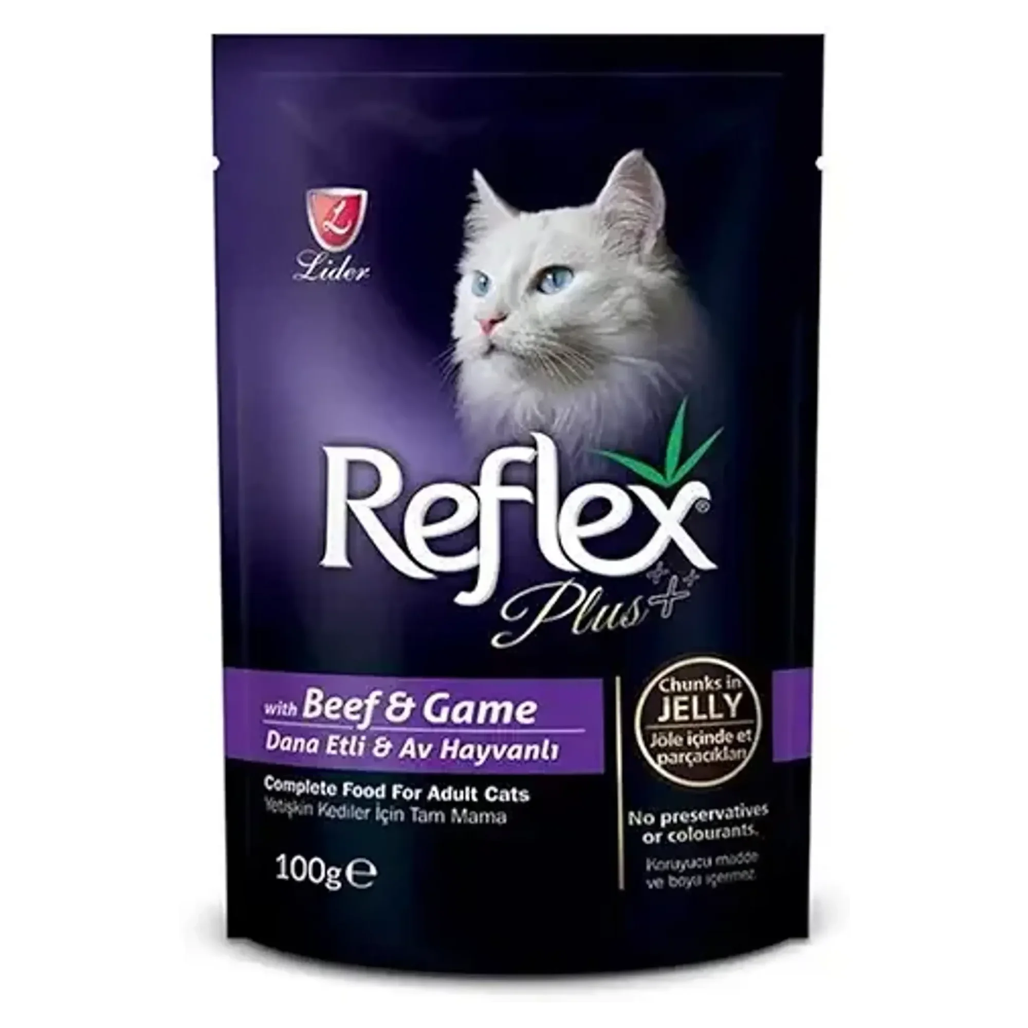 Reflex Plus Biftekli ve Av Hayvanlı Pouch Kedi Konserve Jöle İçinde Et Parçacıklı 100 gr