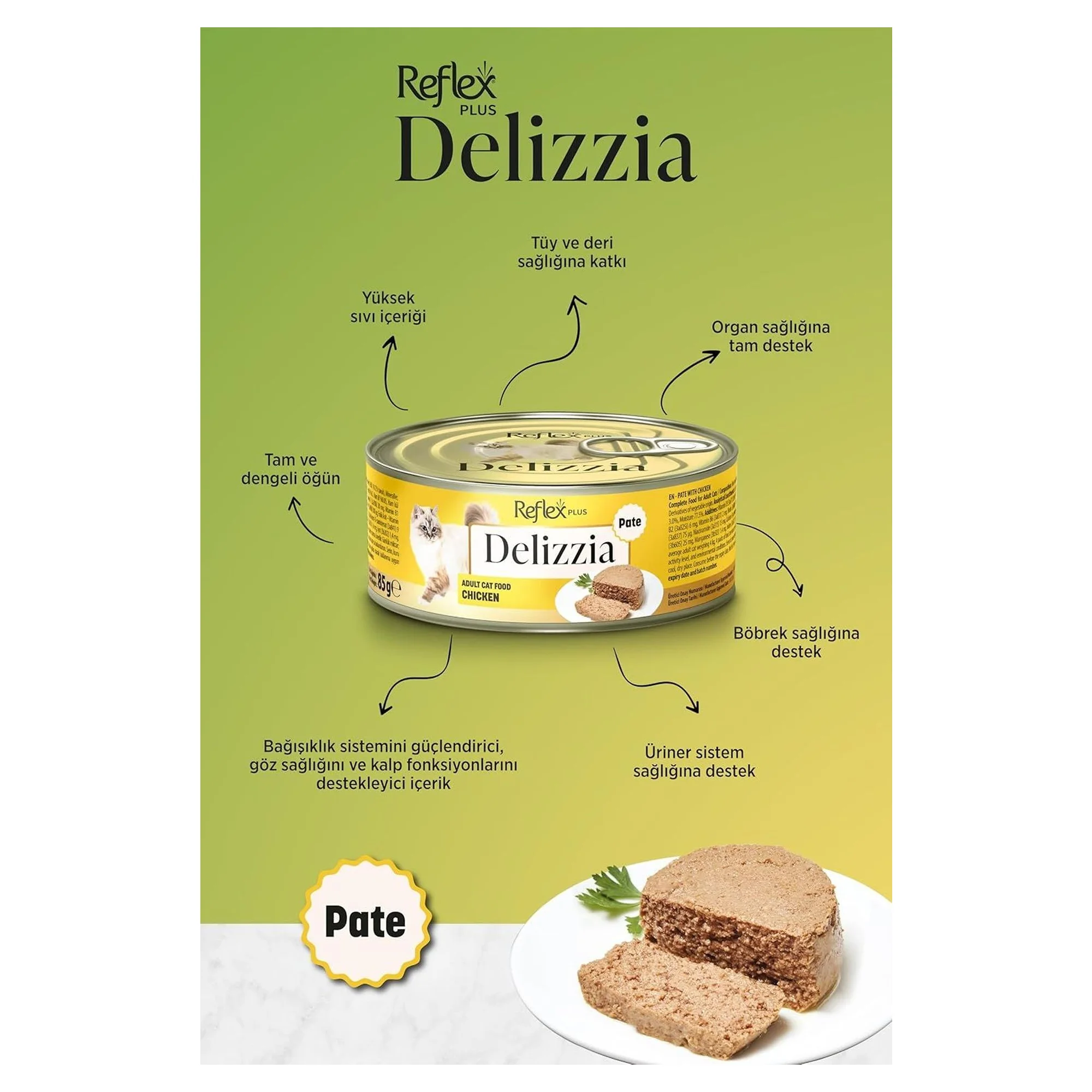 Reflex Plus Delizzia Kıyılmış Tavuklu Yetişkin Kedi Maması 85 G — Normal, 90 g — Görsel 2