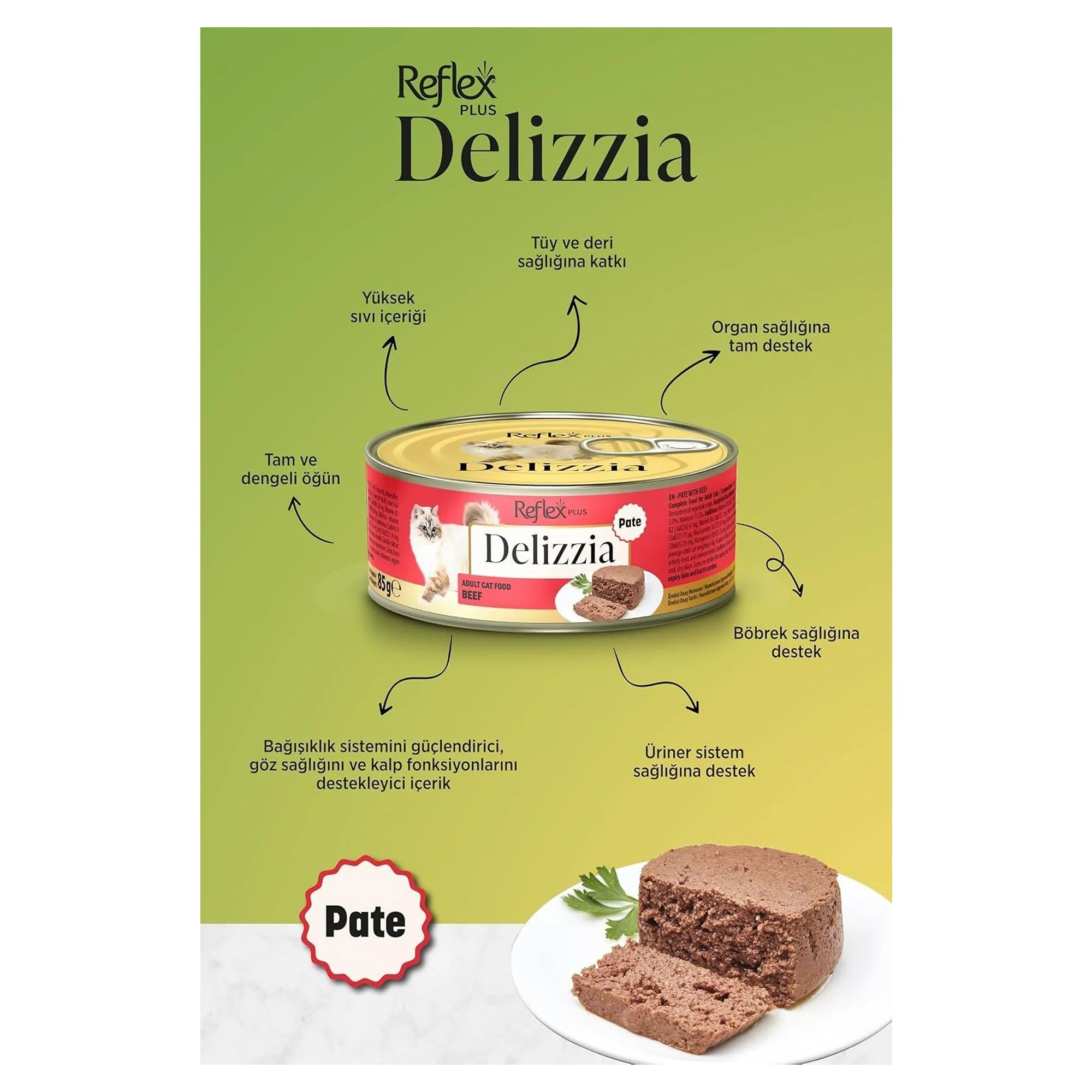 Reflex Plus Delizzia Dana Etli Ezme Yetişkin Kedi Konservesi 85 G — Normal, 90 g — Görsel 2