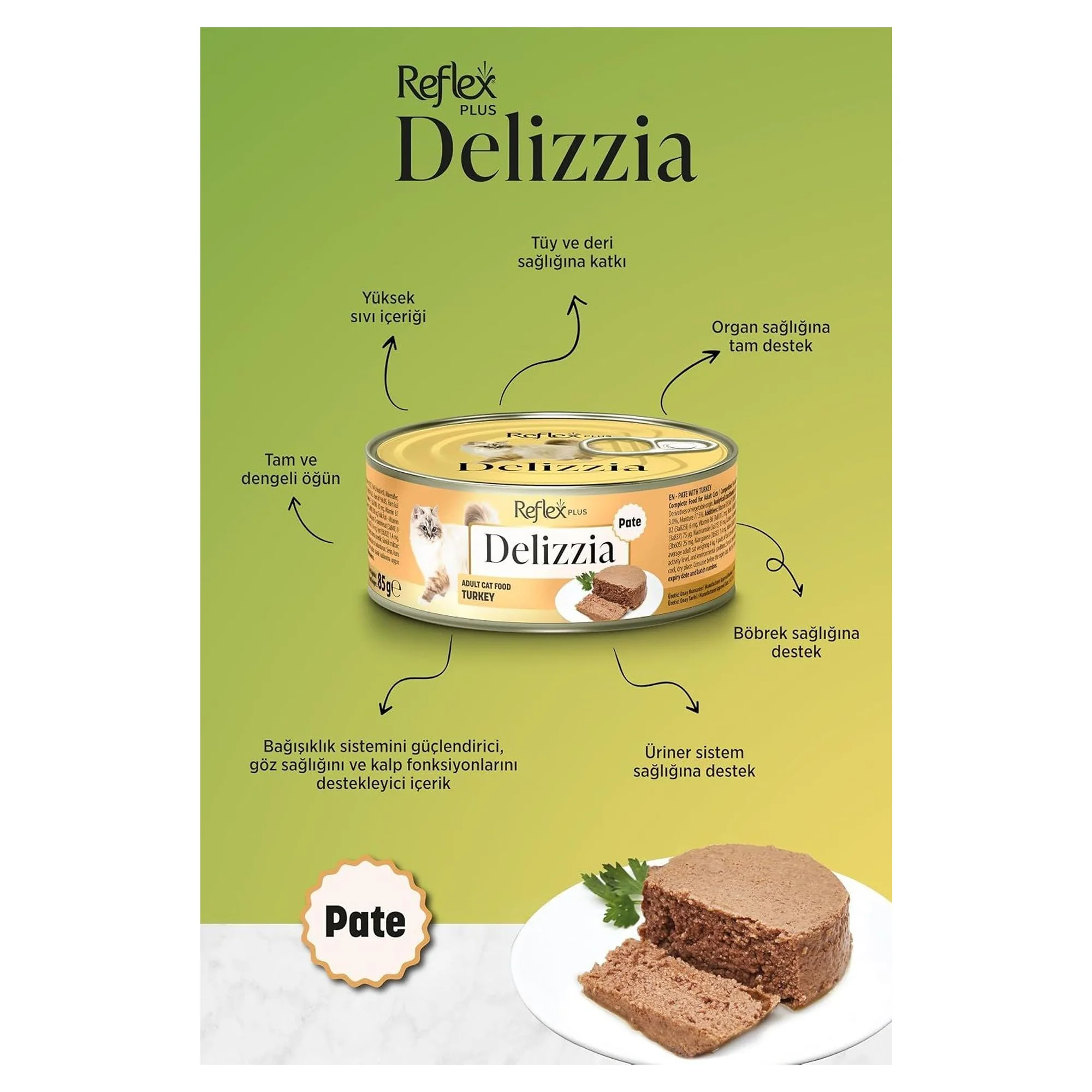 Reflex Plus Delizzia Hindi Etli Ezme Yetişkin Kedi Konservesi 85 G — Normal, 90 g — Görsel 2