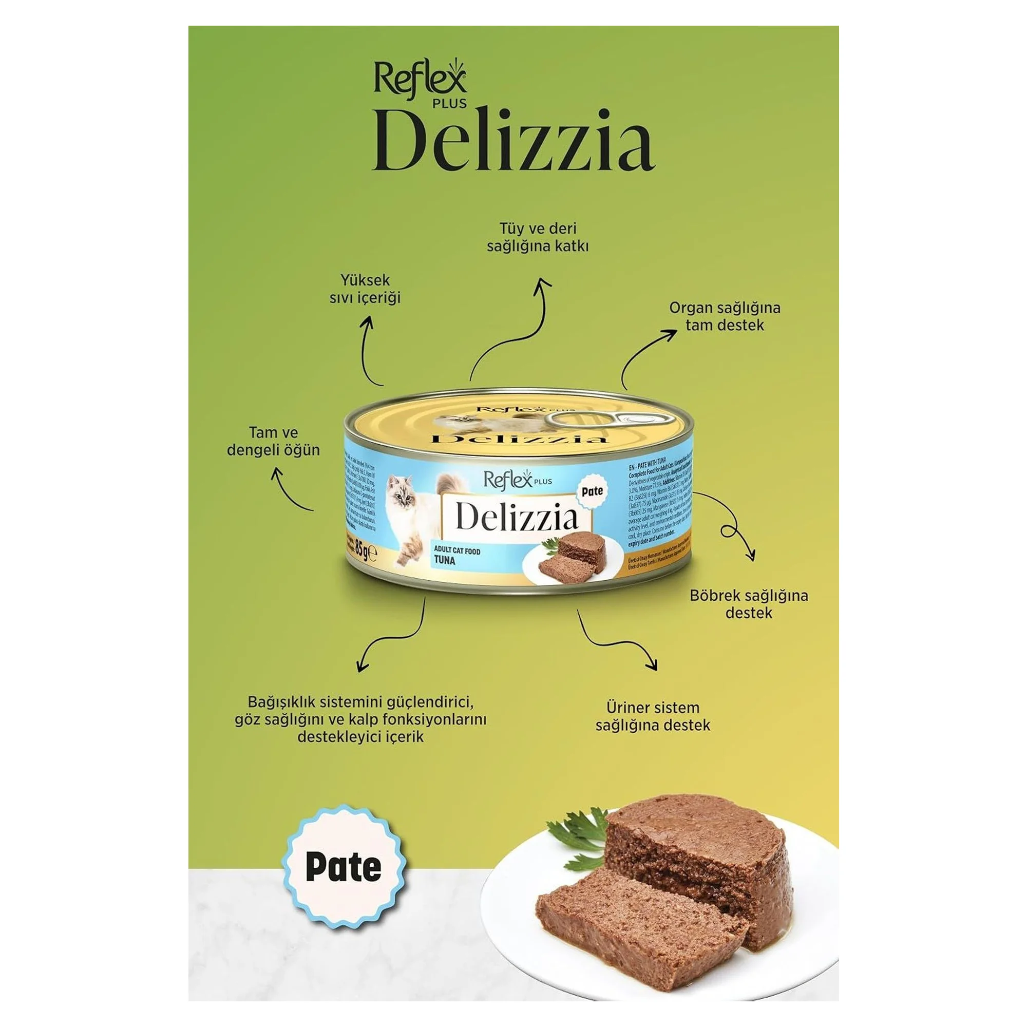 Reflex Plus Delizzia Kıyılmış Ton Balıklı Yetişkin Kedi Konservesi 85 G — Normal, 90 g — Görsel 2